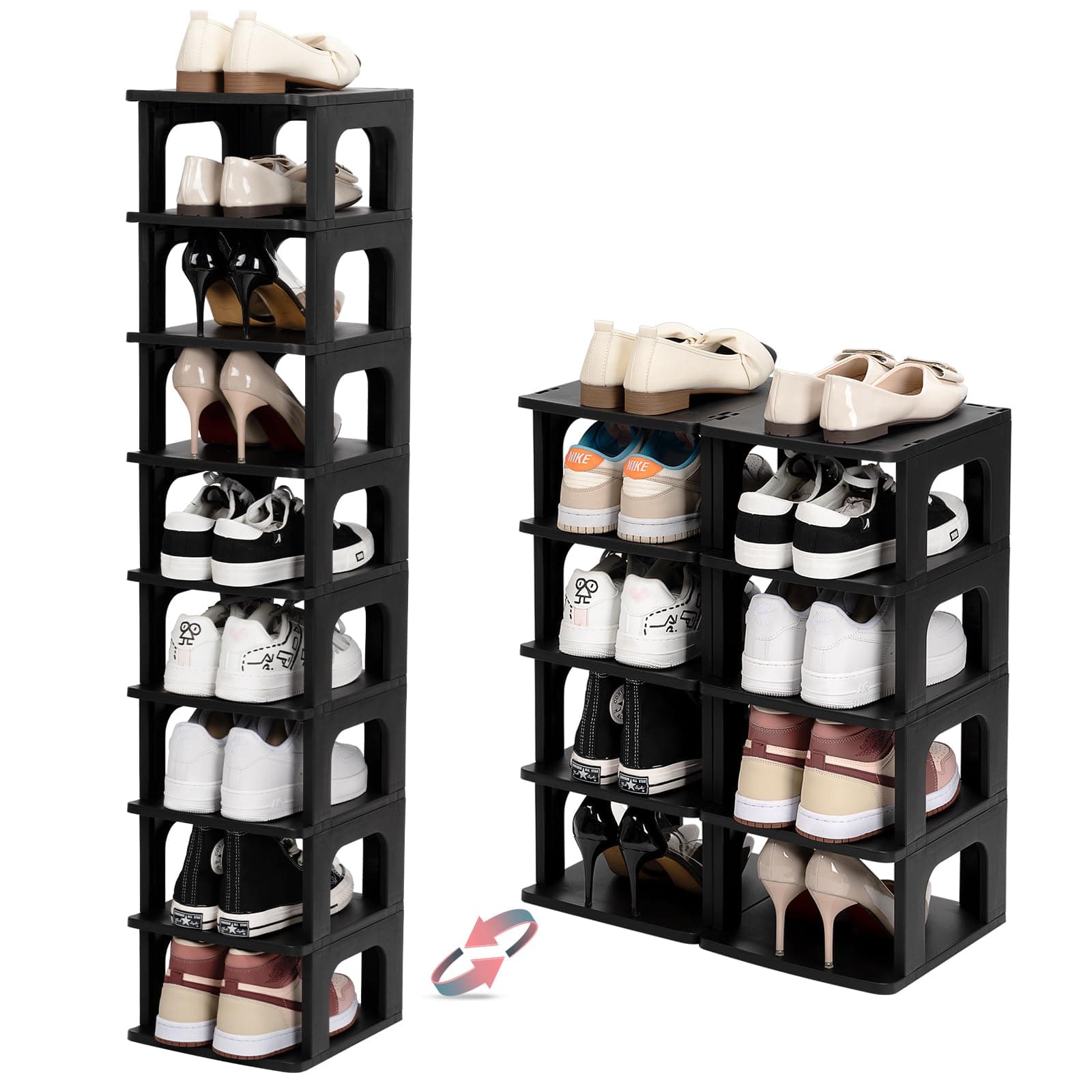 TRZZ 10-Tier Narrow Shoe Rack Vertical Stackable Organizer w/Removable Partition - Image 1
