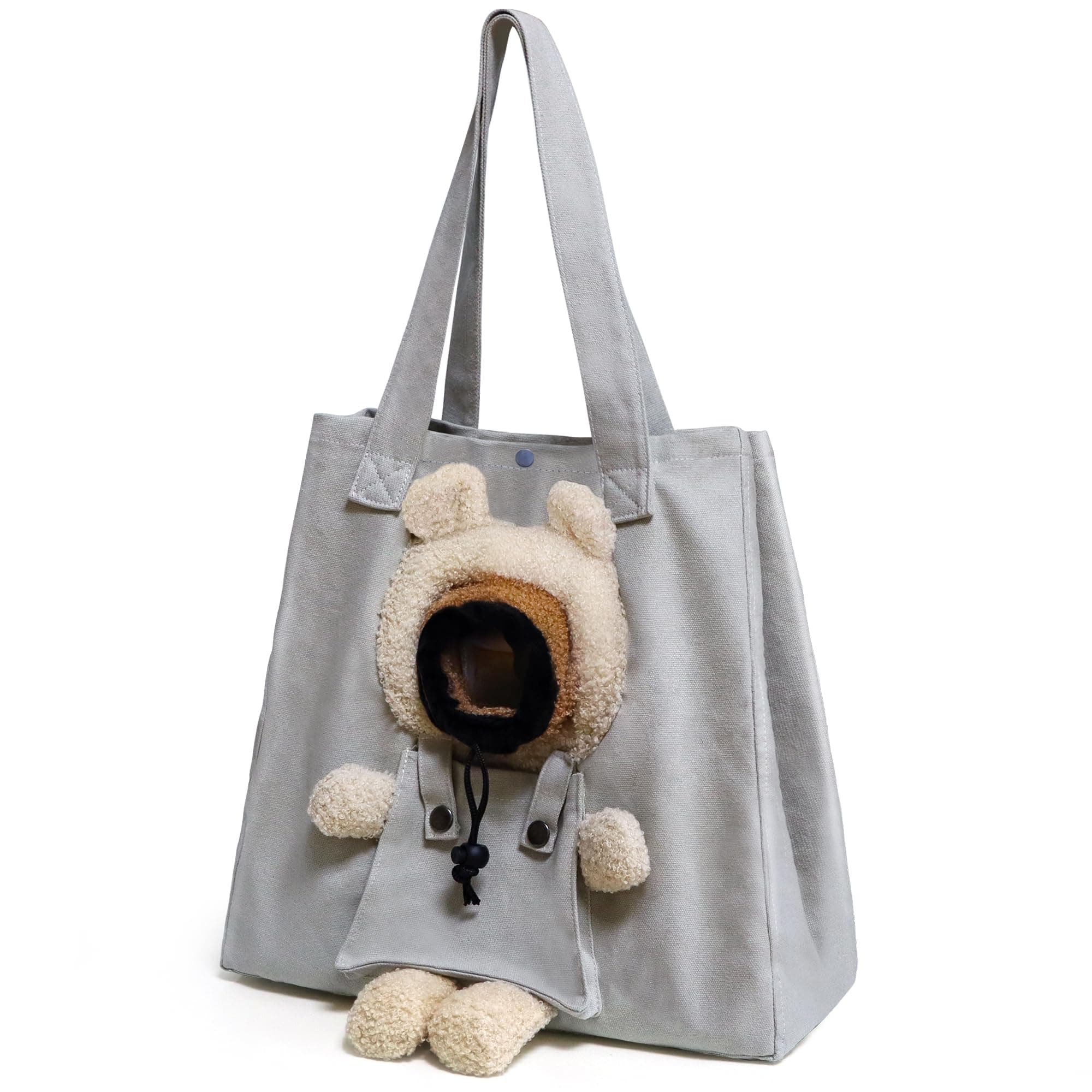 Pet Canvas Shoulder Carrier Bag, Cute Grey Bear Shaped Cat/Dog, M - Up to 9lbs - Image 1