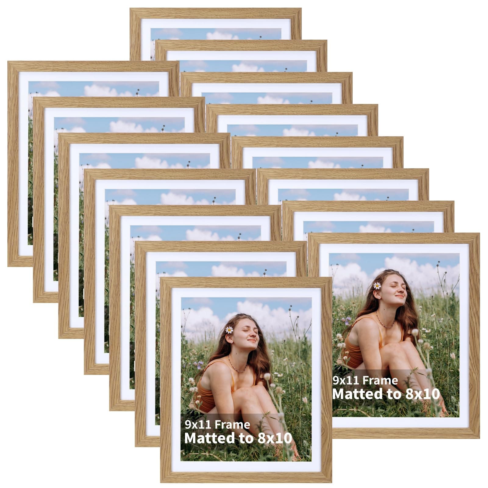 EYMPEU 8x10 Picture Frames with Mat Oak Wood Grain - Set of 15 - Image 1