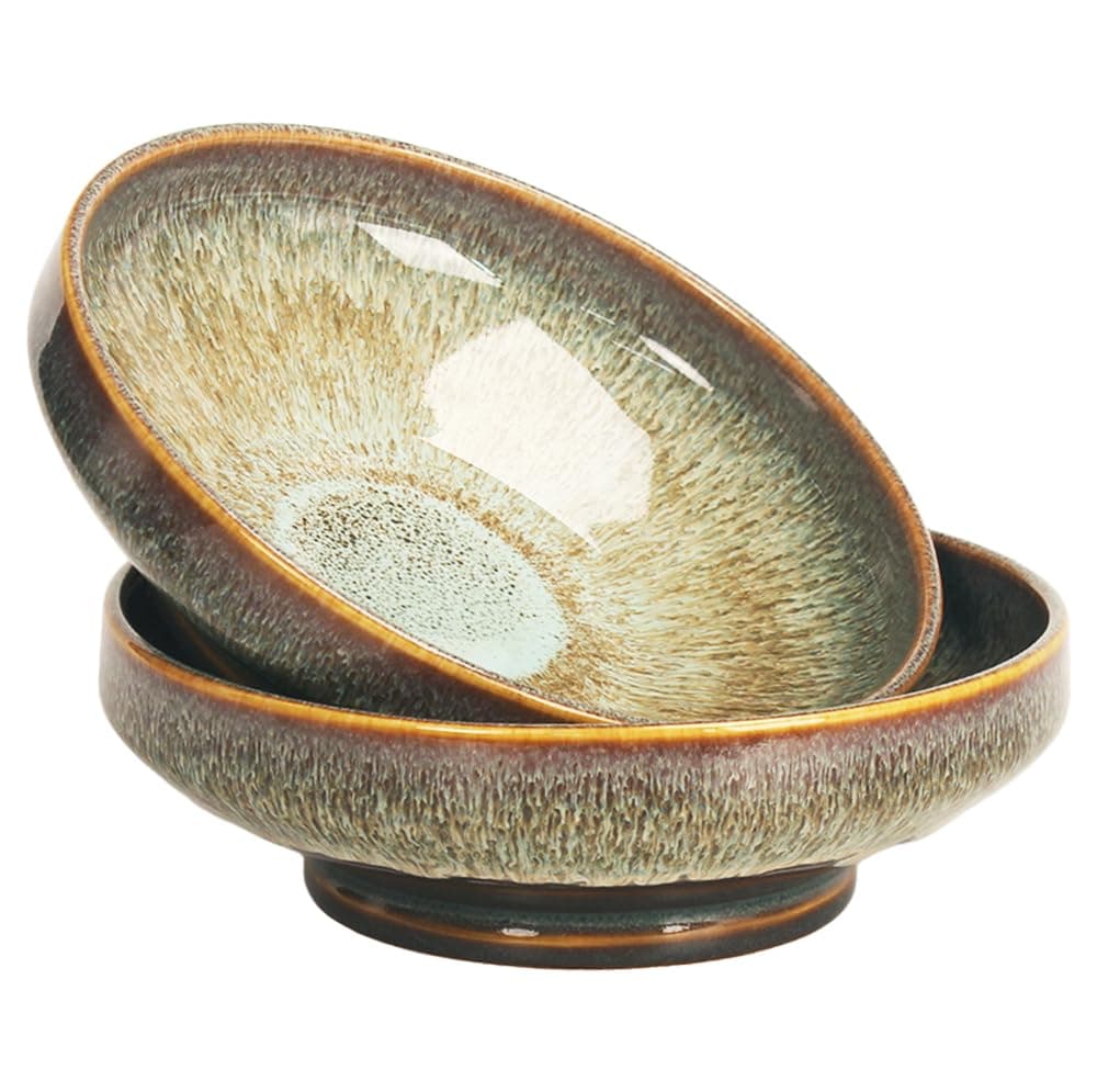 jinsongdafa 47oz Large Pasta Soup Bowls, Set of 2, Fambe Reactive Glaze - Image 1