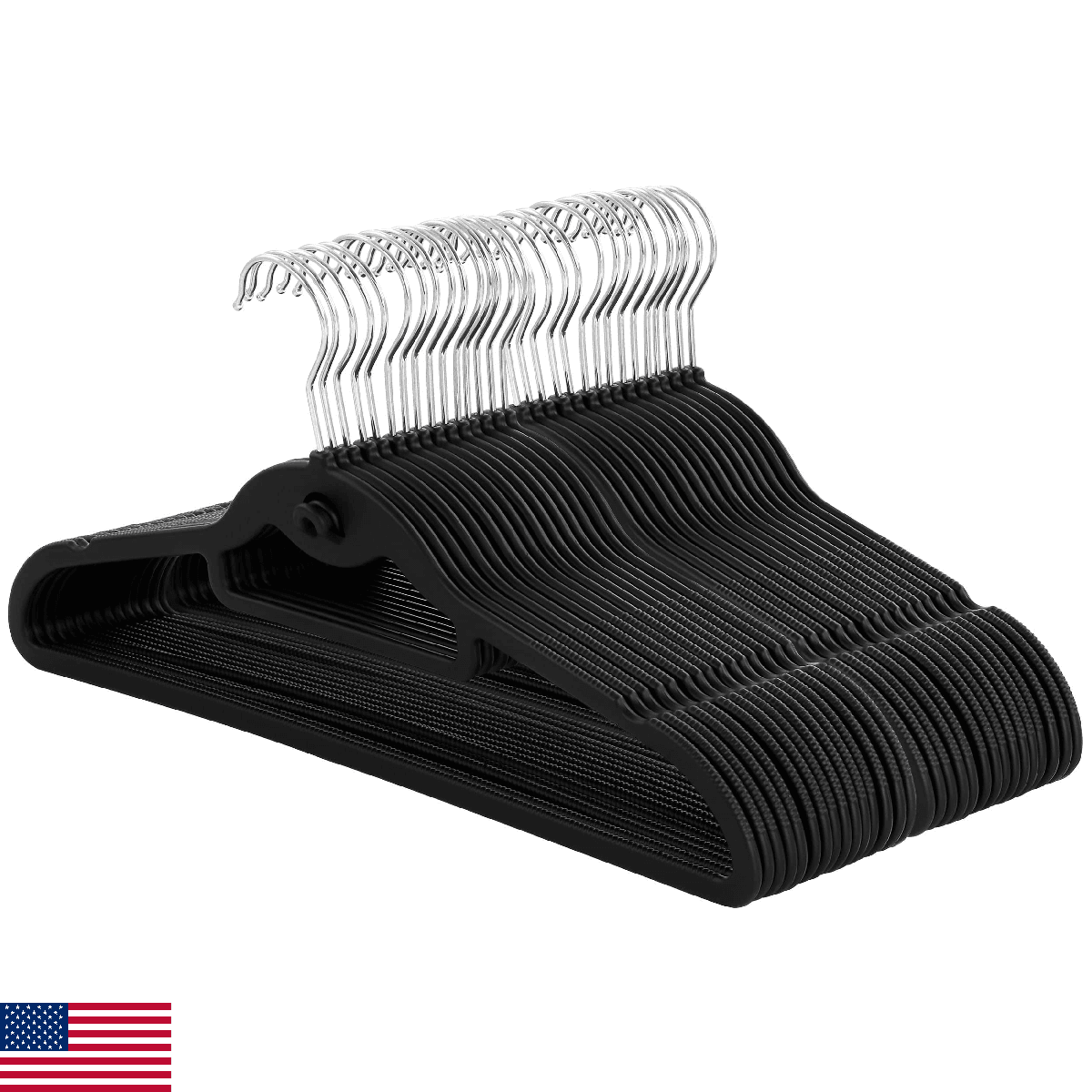 Elama Home 30 Piece Rubber Non Slip Hanger with Hanging Tab in Black - Image 1