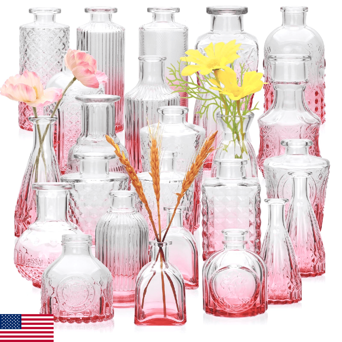 Brajttt 25 Pink Glass Bud Vases for Mini Flowers, Cute Vintage Set - Image 1