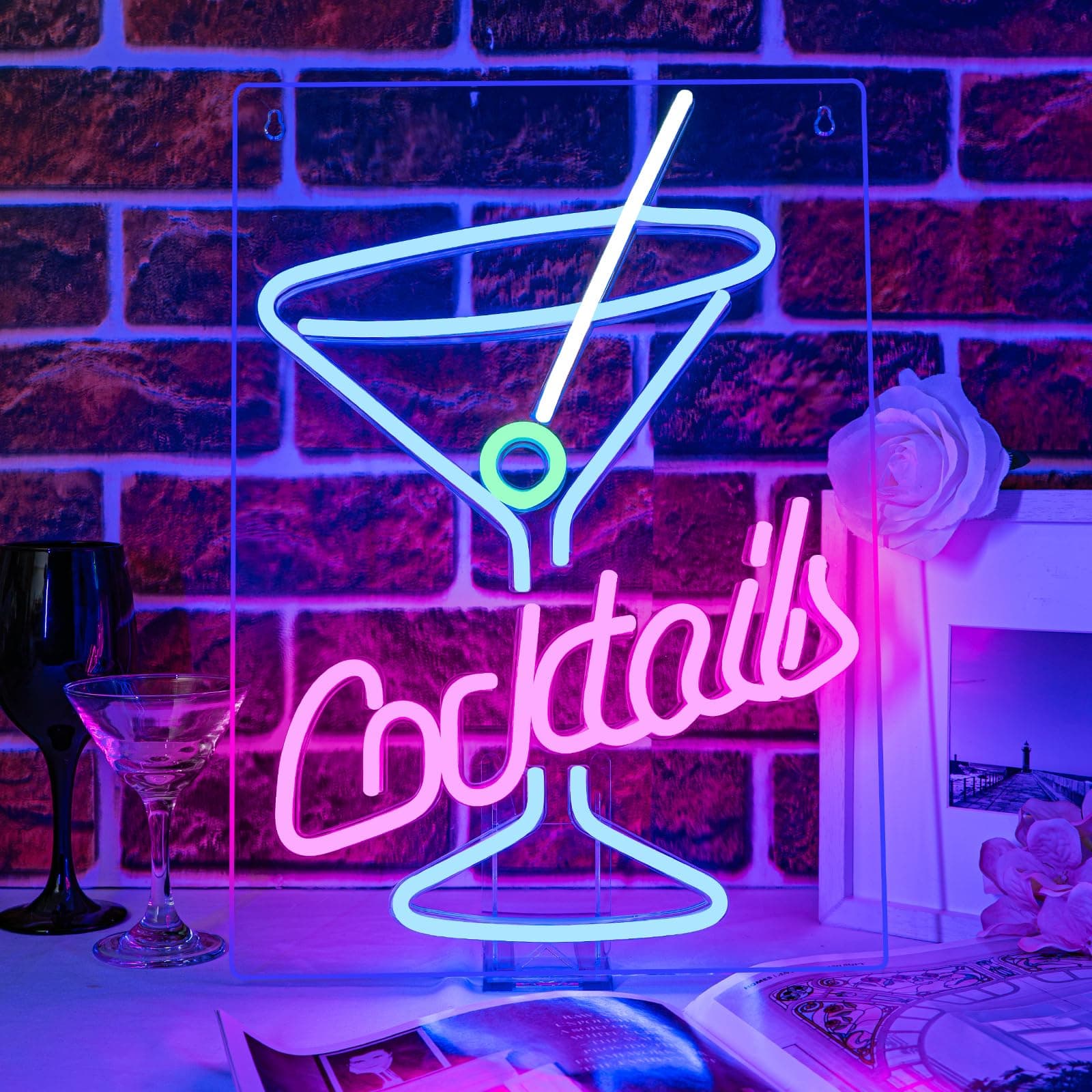 LUCUNSTAR Cocktails Neon Sign, LED Light, Cocktail Glass Shaped - Image 1