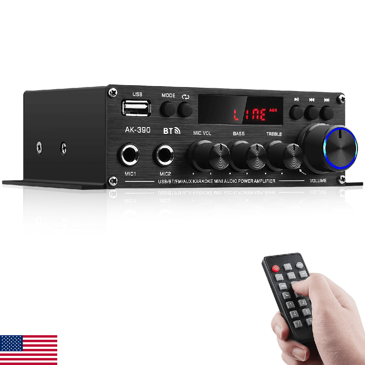 AK-390 Bluetooth 5.0 HiFi Stereo Amplifier 40W x 2 Mini Home AV Receiver - Image 1