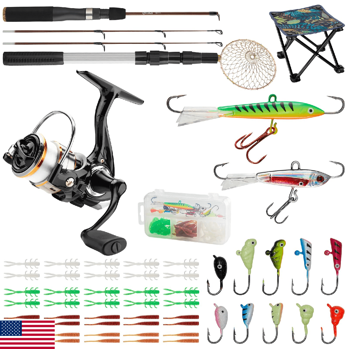 Gonex Ice Fishing Rod Reel Combo 30" Medium Light Carbon Fiber Fiberglass Portab - Image 1