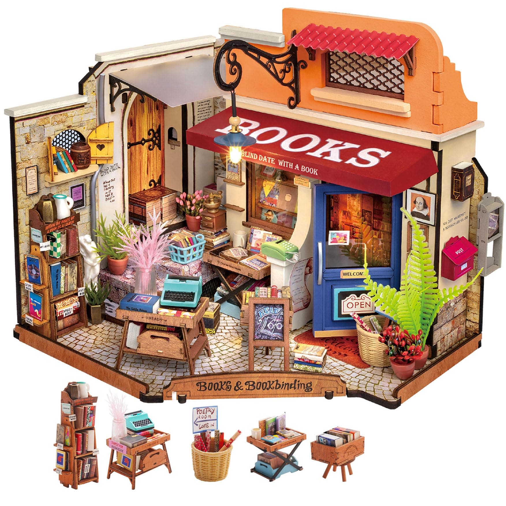 Rolife DIY Miniature House Kit 1:20 Scale Bookstore, Build Mini House Building K - Image 1