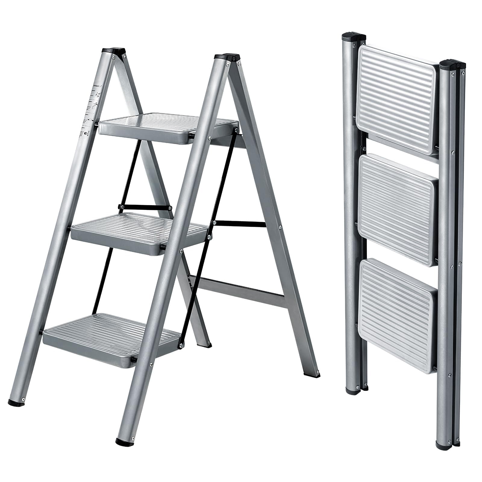 XinSunho 3-Step Folding Ladder, Wide Pedal, Anti-Slip, Portable Steel Stool - Image 1