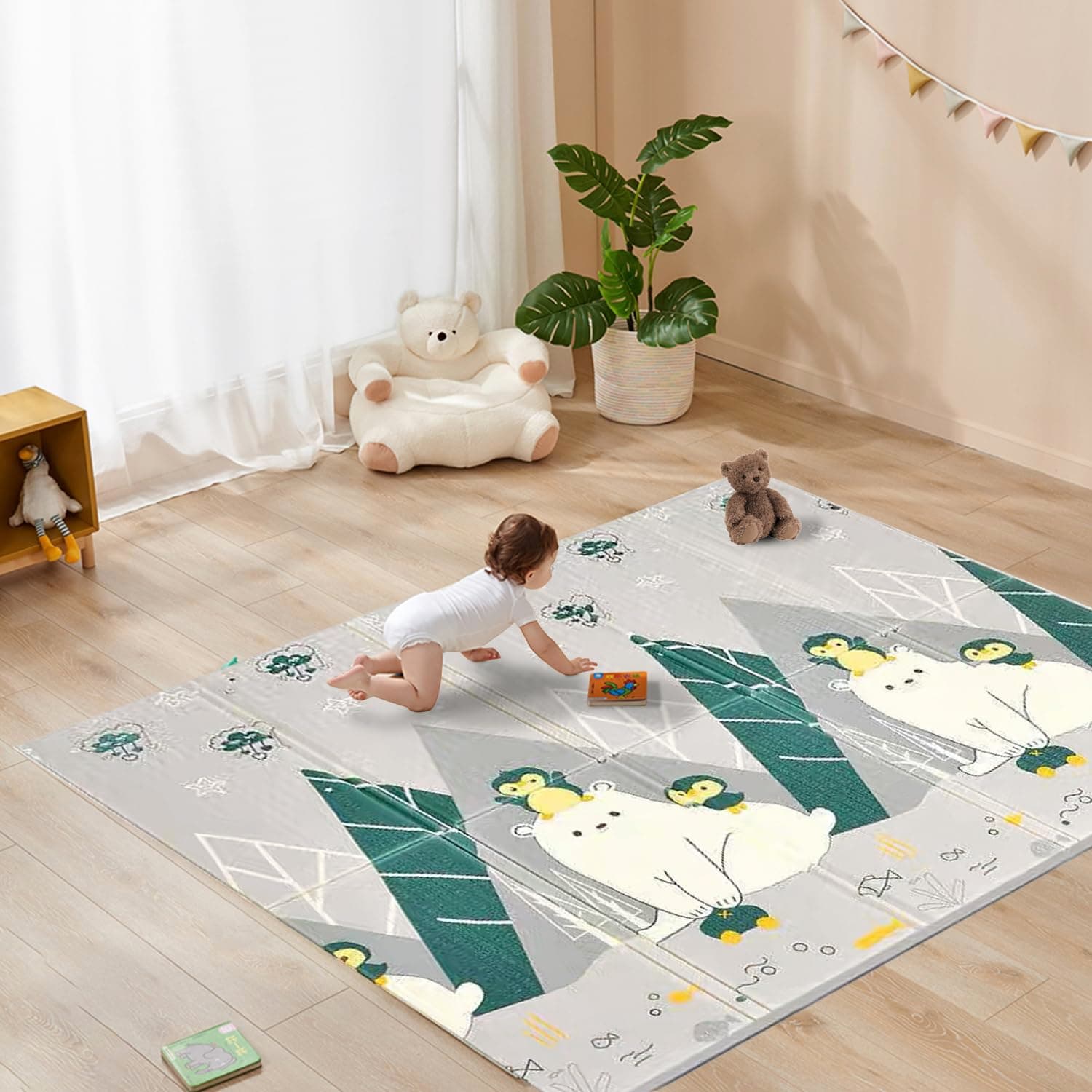 FINIKIS Baby Play Mat Foldable Foam, Waterproof Reversible Crawling Mat 79"x71" - Image 1