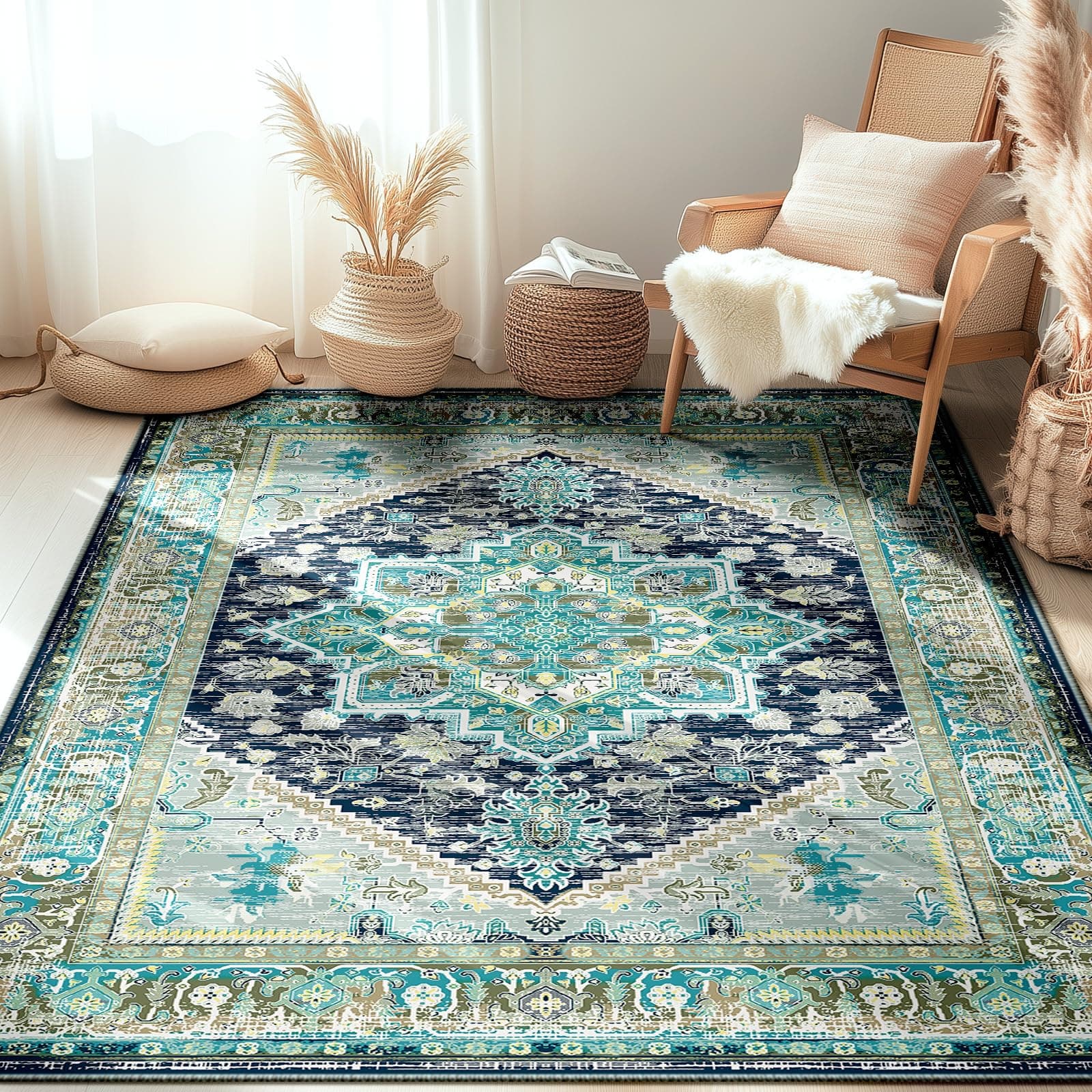BESTSWEETIE 5x7 Area Rugs for Living Room Washable Non Slip Carpet Low Pile Soft - Image 1
