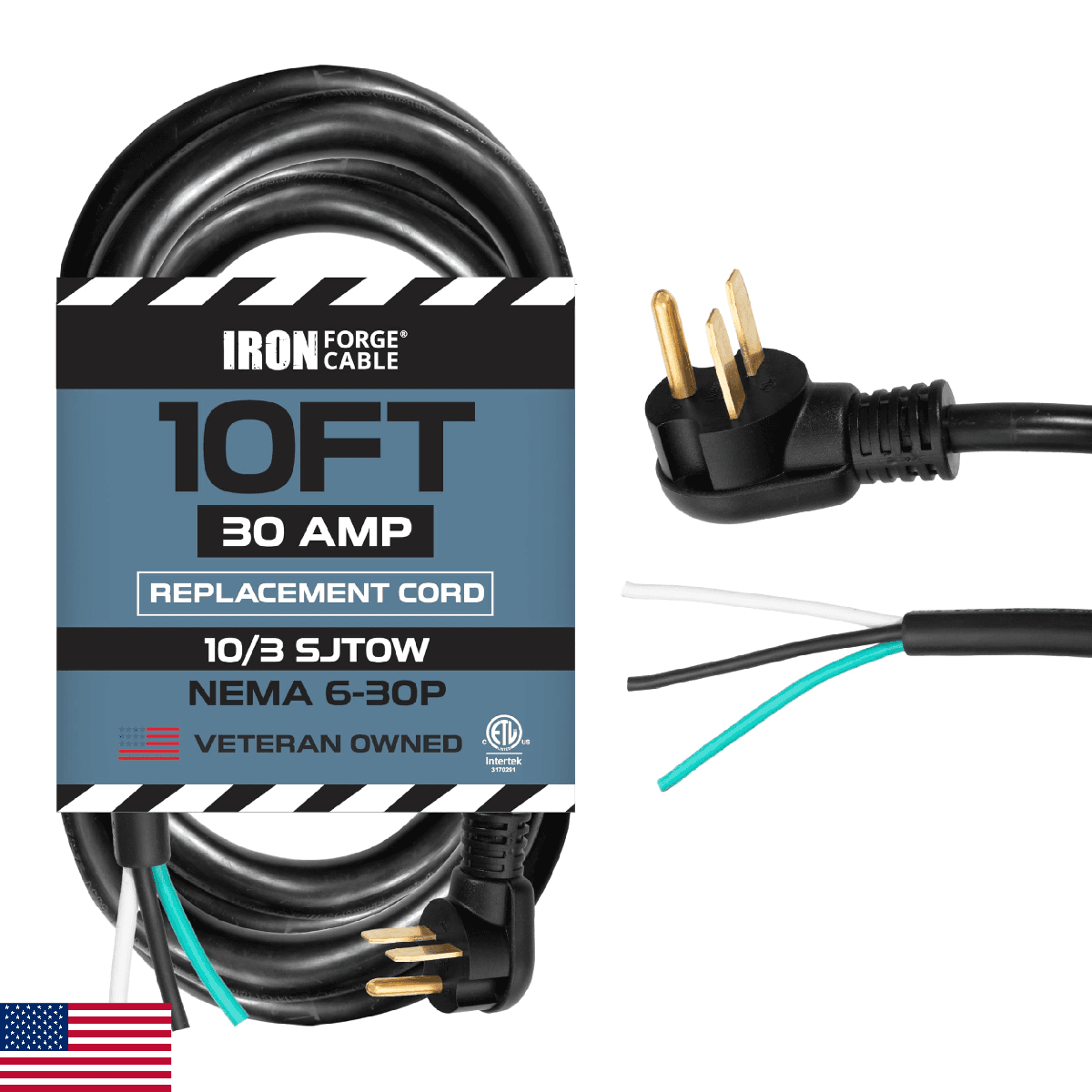 Iron Forge Cable 10 Gauge 10ft 30 Amp 250V Heavy Duty Power Cord NEMA 6-30P - Image 1