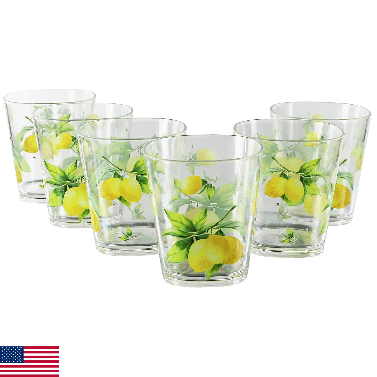 Calypso Basics Fresh Lemons 14oz Acrylic Rock Drinkware Set of 6 - Image 1