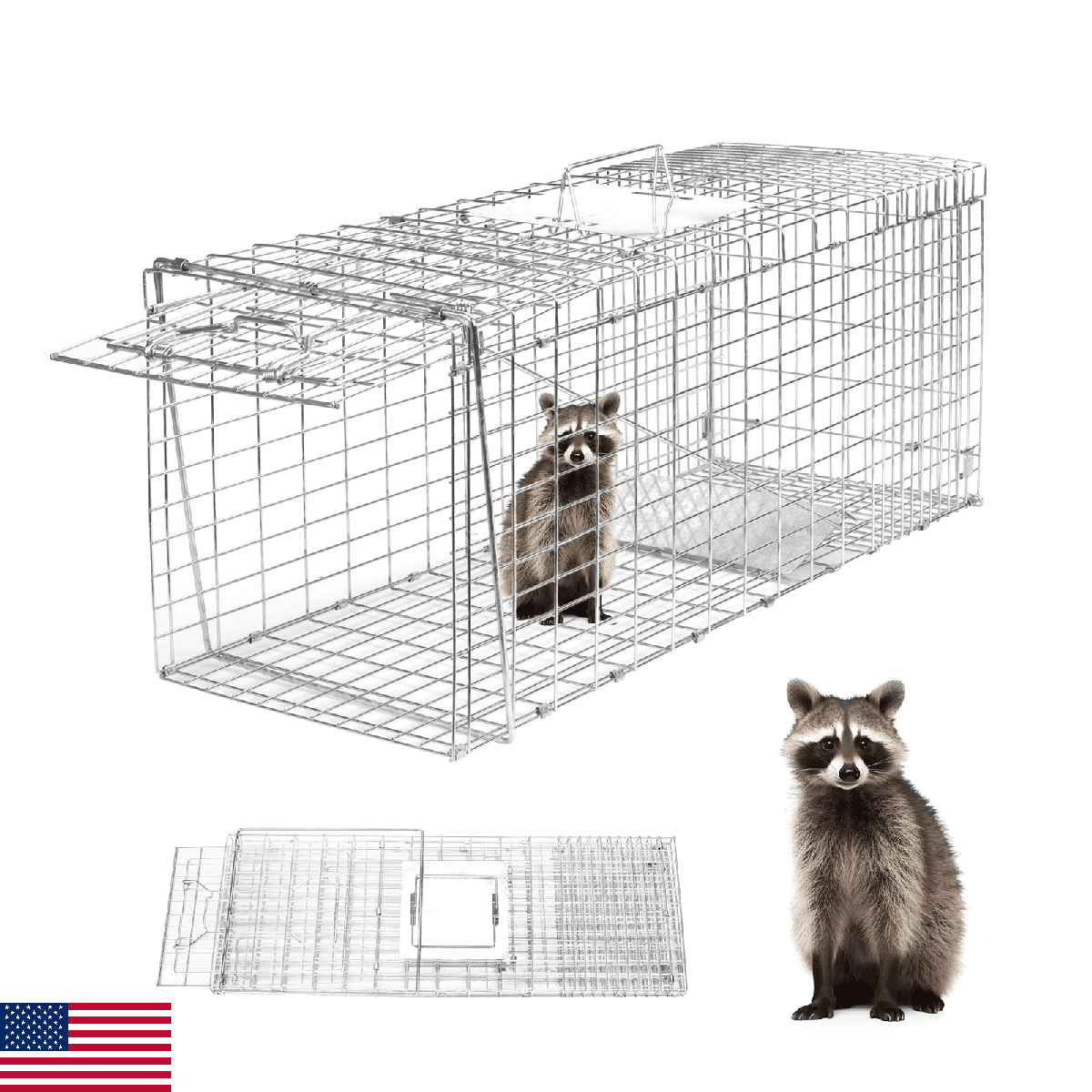 Heavy Duty 26"x10"x9" Folding Live Animal Cage Trap Raccoon Cat Squirrel - Image 1