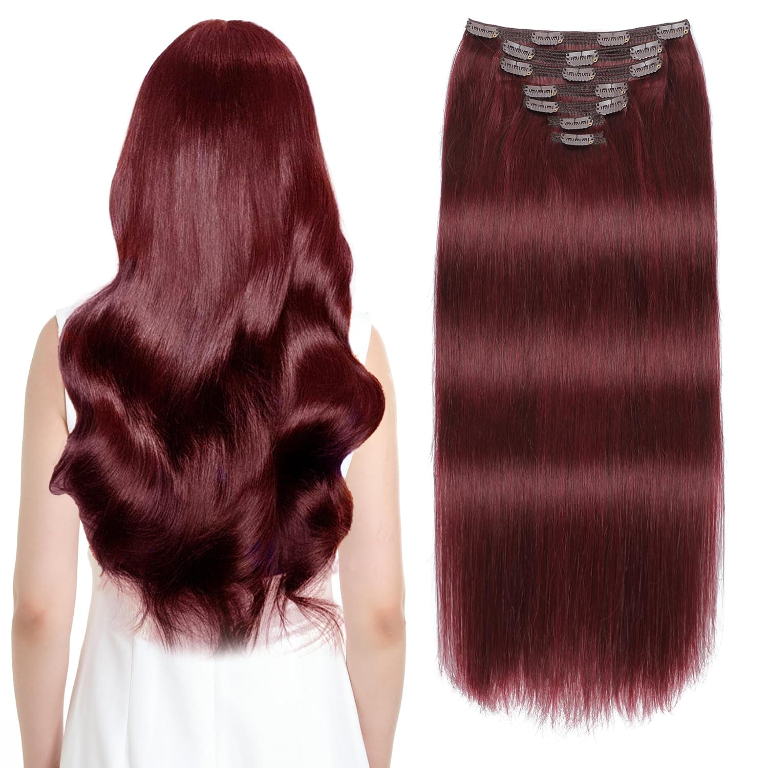 Sisily 14" Burgundy Red Clip-in Real Human Hair Extensions 130g 100% Remy - Image 1