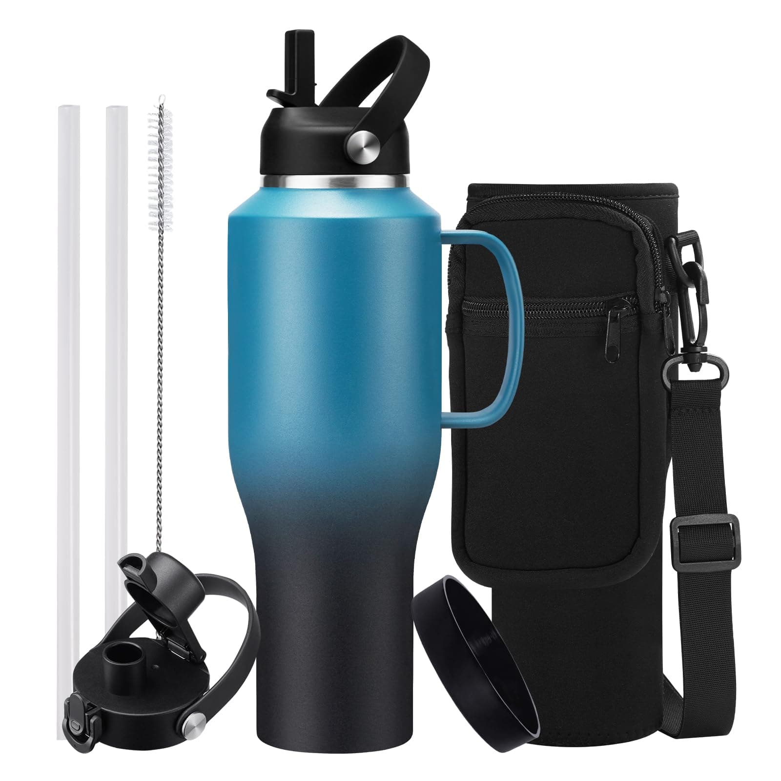 40 oz Insulated Cup with Handle - Stainless Steel Water Bottles with Straw & Aut - Image 1