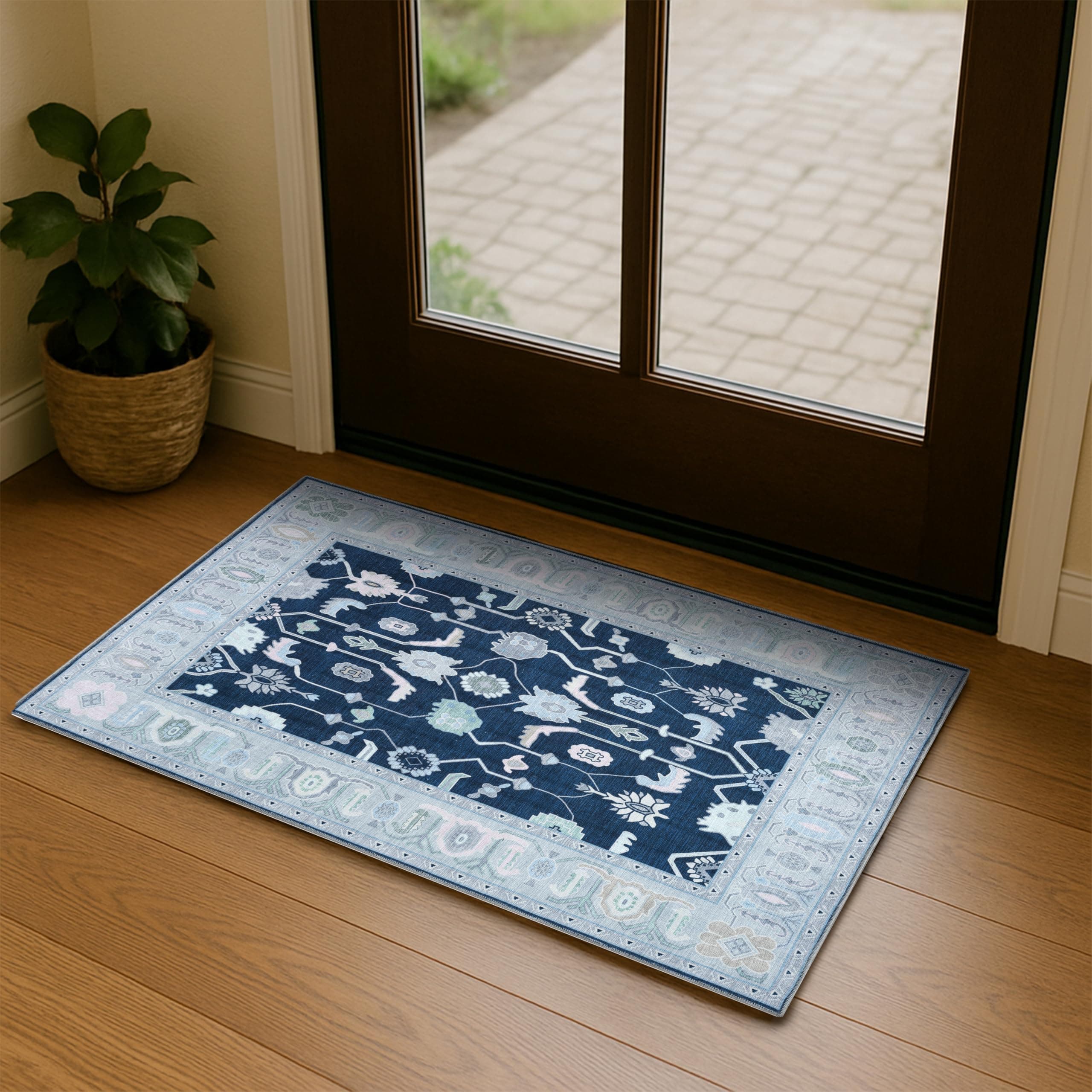 Fame Living Navy Blue Oushak Rug - Modern Vintage Turkish Eclectic Area Rug - Image 1
