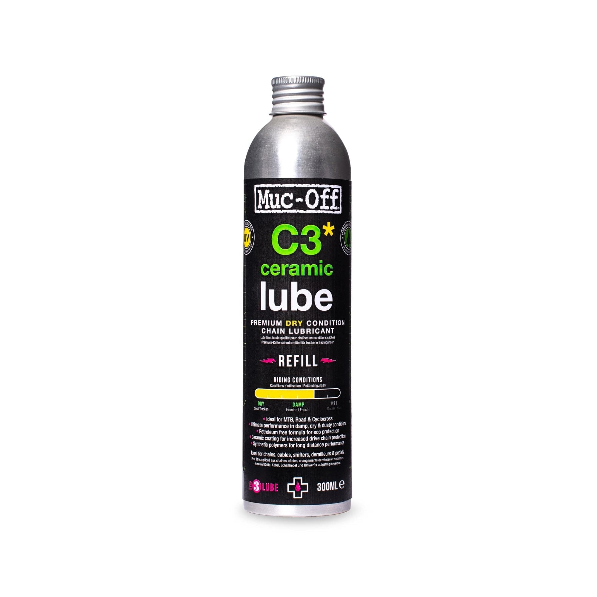 Muc-Off C3 Dry Ceramic Chain Lube 10.14oz Bike Oil Wet/Dry Weather Lubricant - Image 1