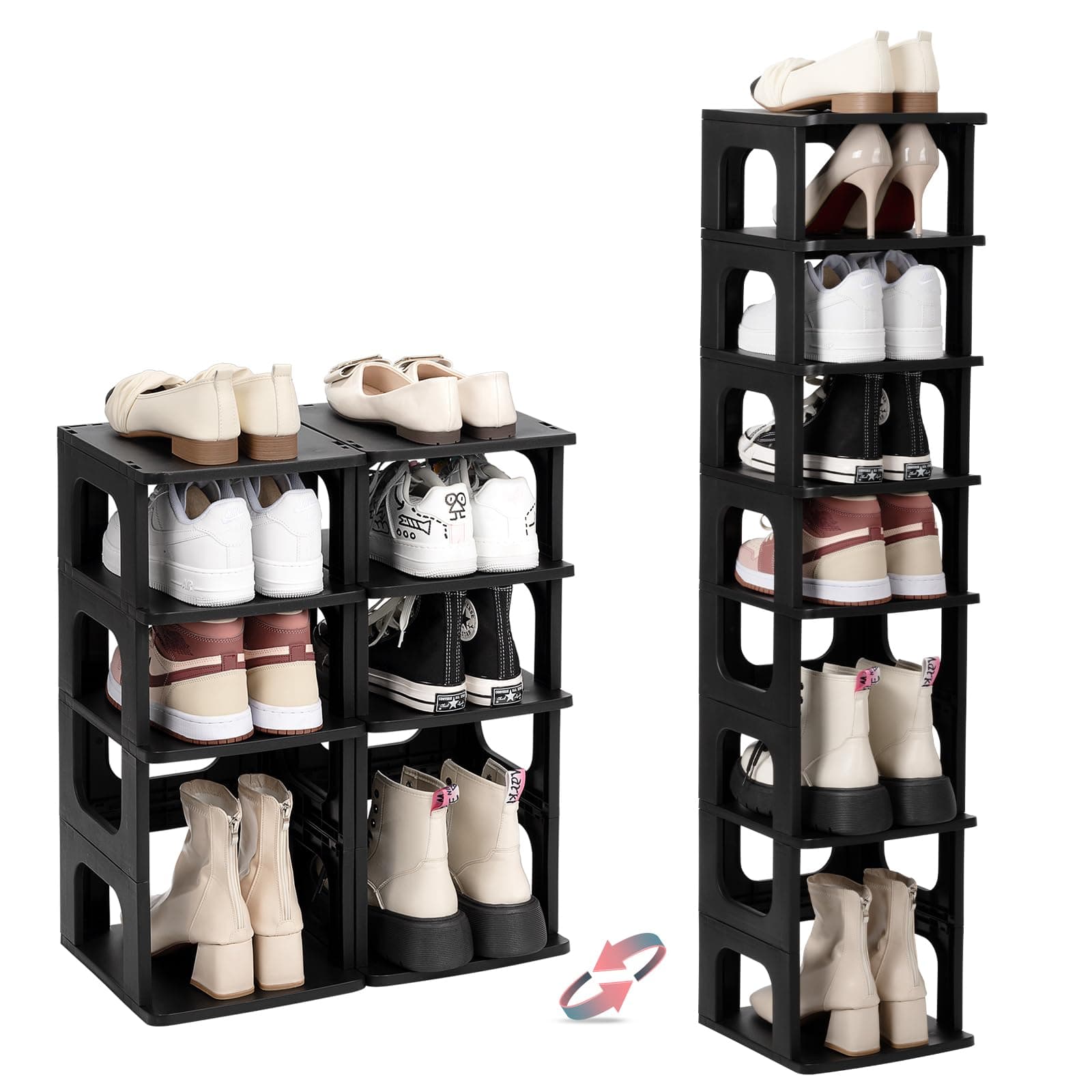 TRZZ 8-Tier Narrow Shoe Rack Vertical Stackable Organizer, Removable Partitions - Image 1