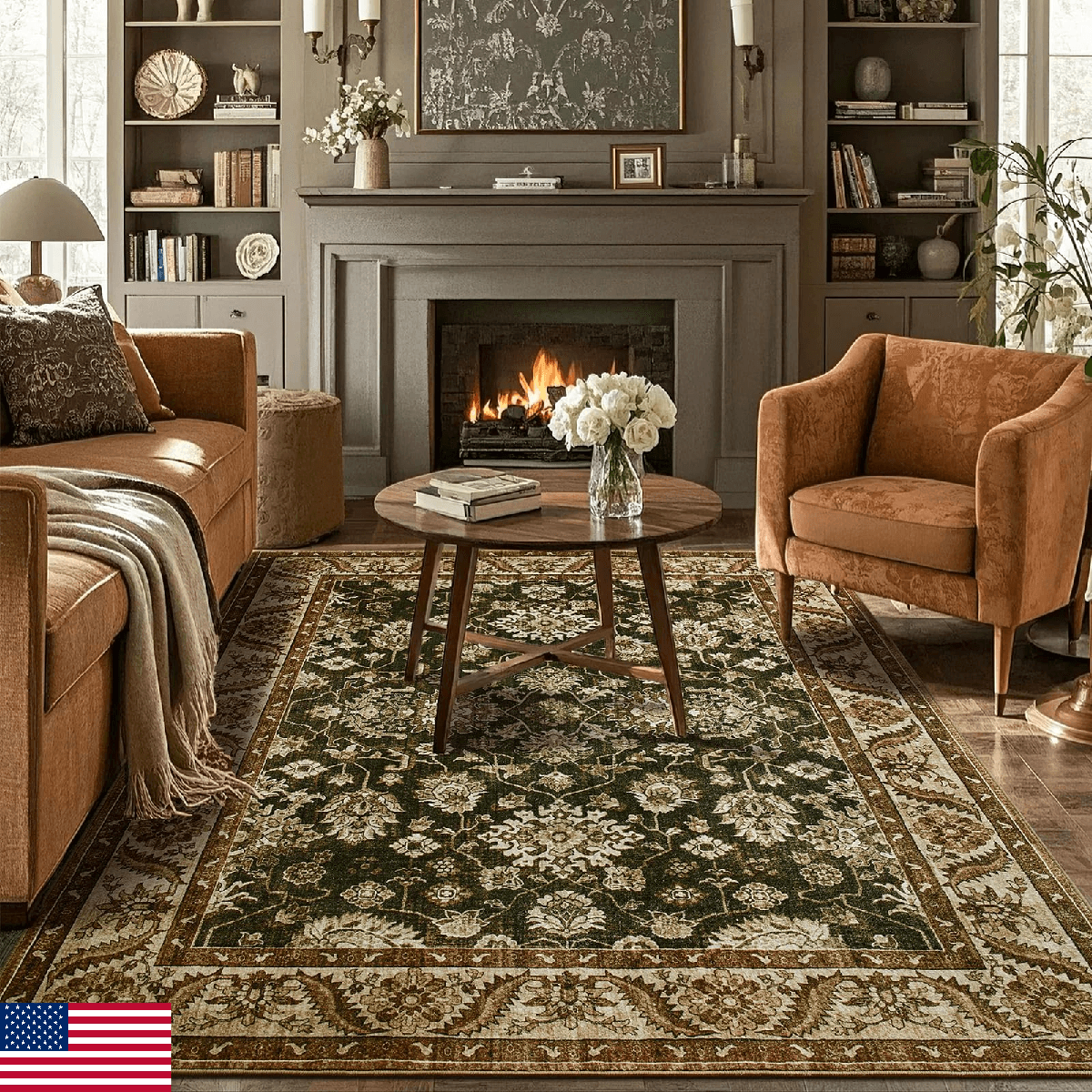 Rtizon Area Rugs for Living Room, Washable 5x7 Area Rug for Bedroom,Retro Floral - Image 1