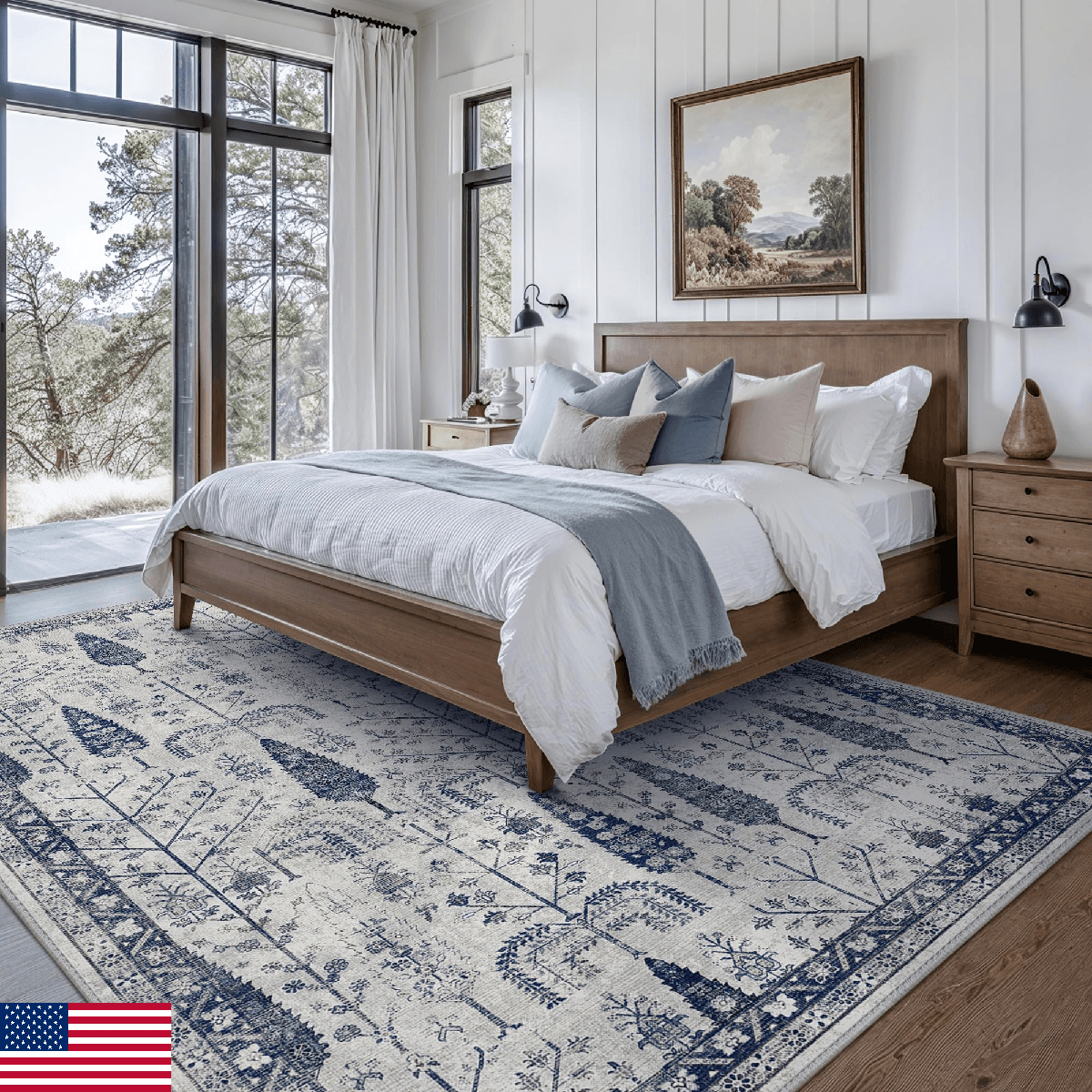 Bavni Clearance 6x9 Area Rugs for Living Room, Washable Rug Vintage Floral Tree - Image 1