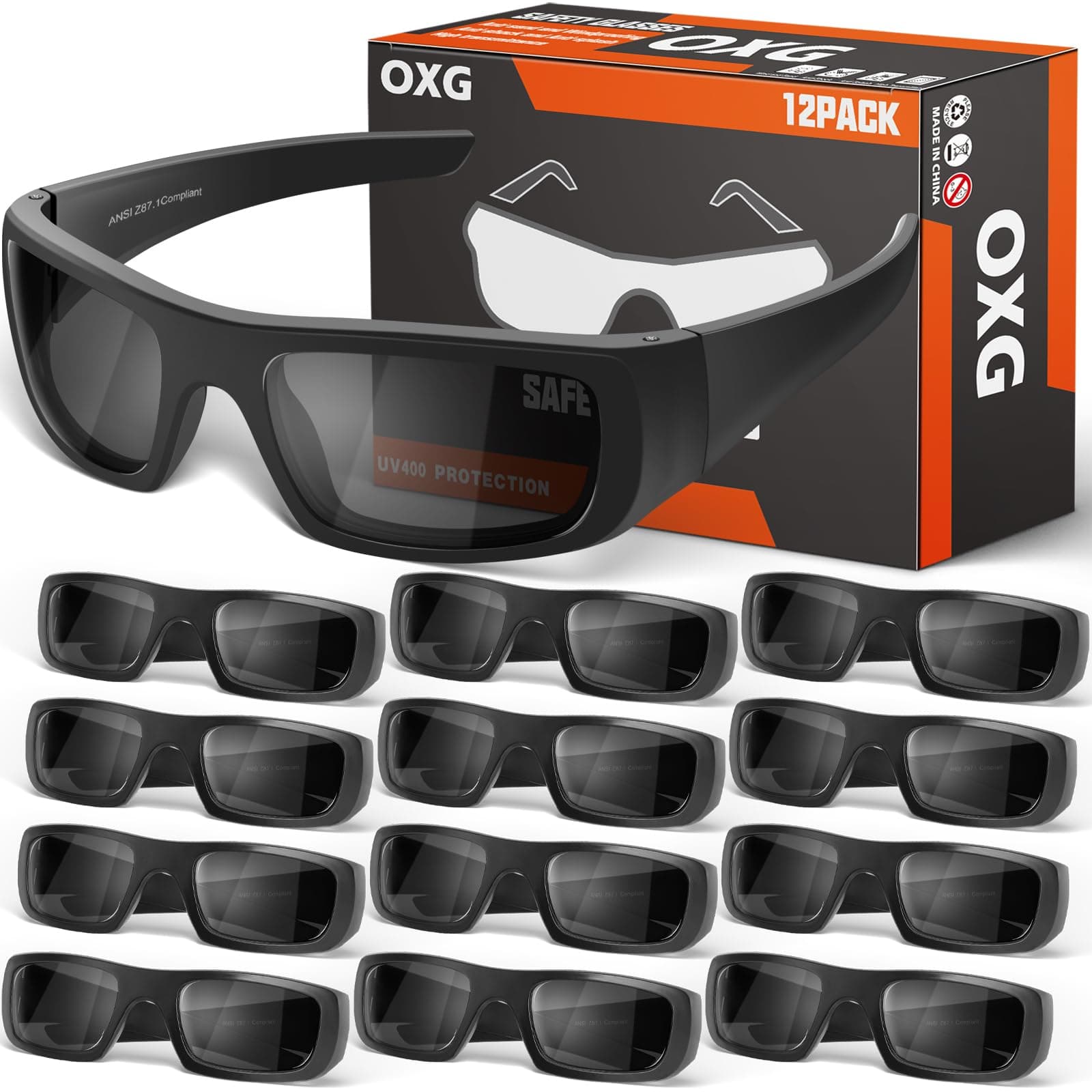 OXG 12 Pairs Grey Safety Glasses for Men and Women, ANSI Z87 Work Glasses Scratc - Image 1