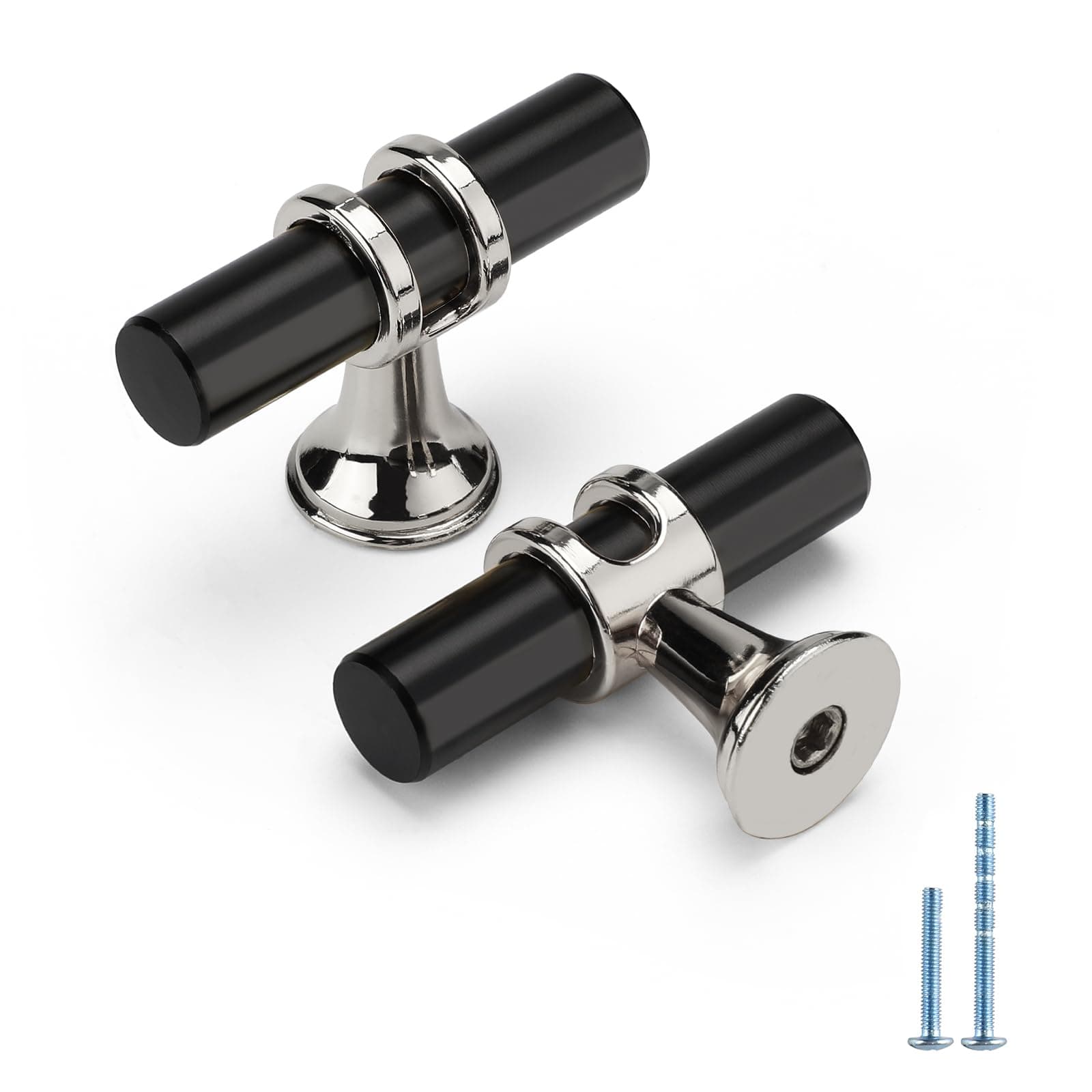 Rergy 12-Pack Black & Brushed Nickel Cabinet Handles Drawer Pulls Knobs Zinc All - Image 1