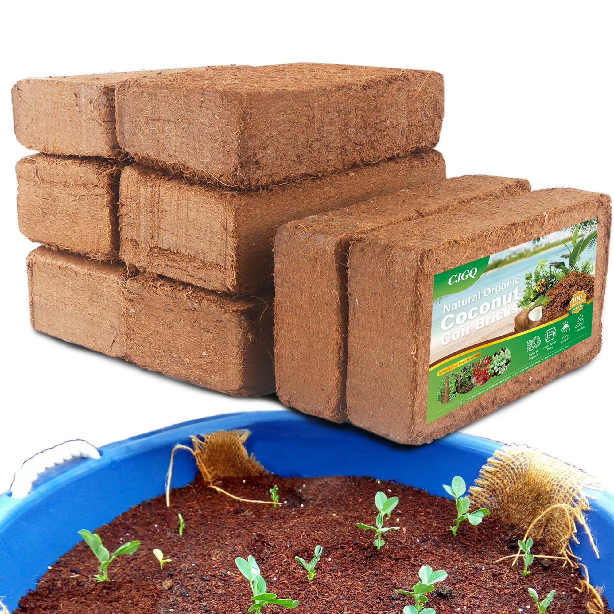 Coco Coir for Plants - 8-Pack Bricks, 24 Gal Coconut Soil, Low EC - Image 1
