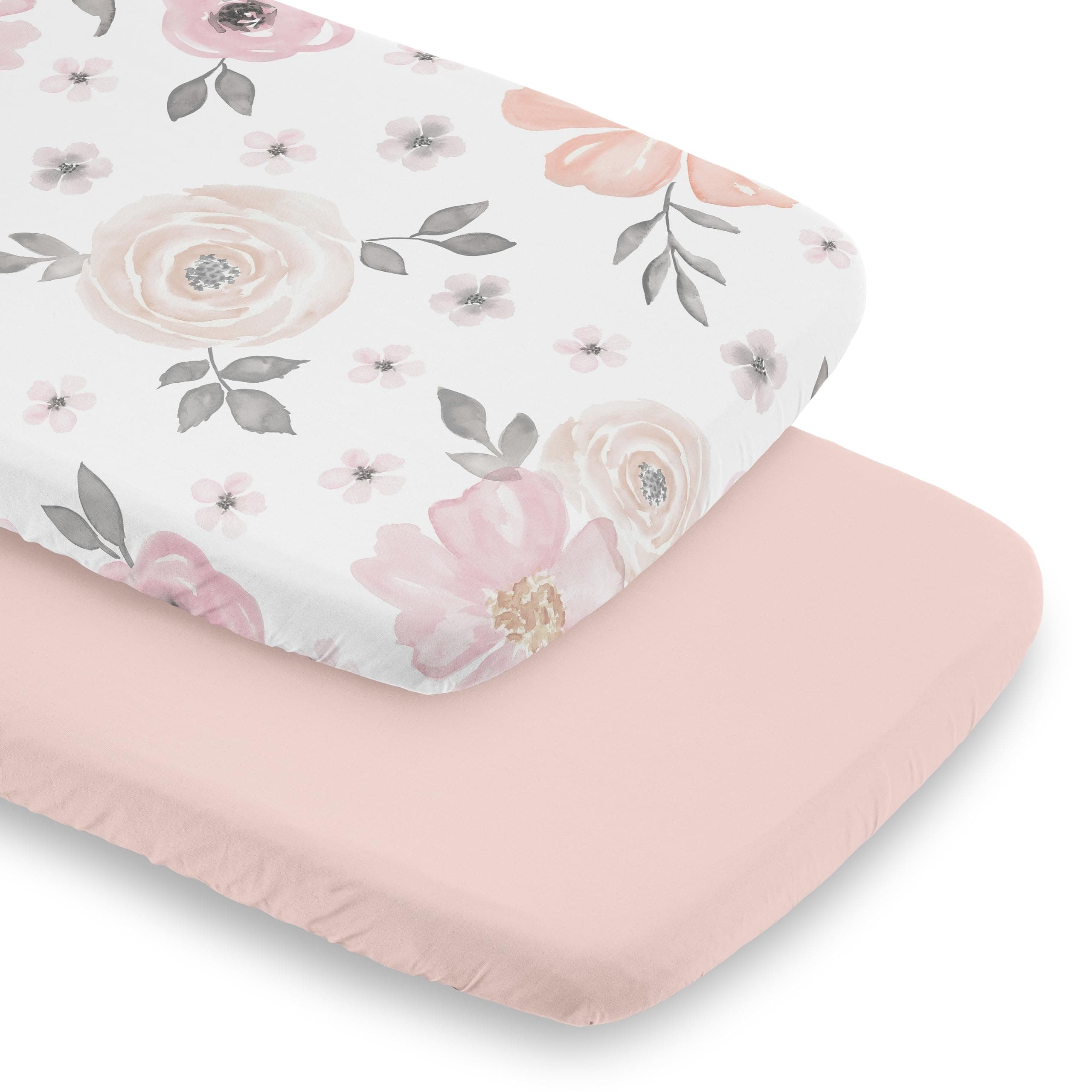 Sweet Jojo Designs 2-Piece Baby Bassinet Sheets Set (Pink/Grey Boho Floral) for - Image 1