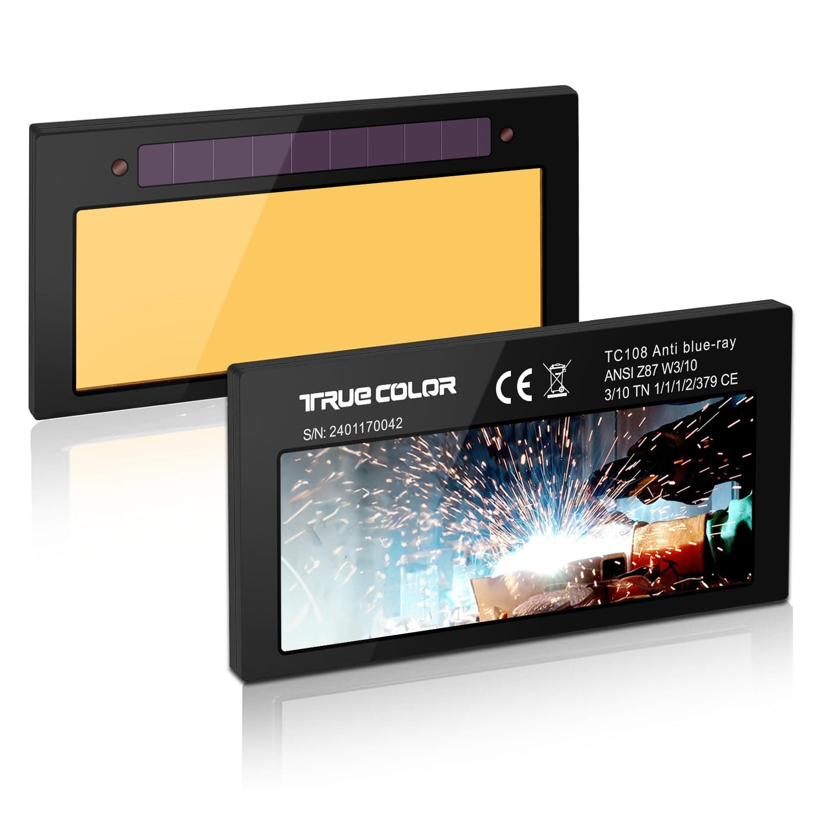 Shade 10 Auto Darkening Welding Lens 2x4 1/4 Solar True Color Blue Replacement f - Image 1