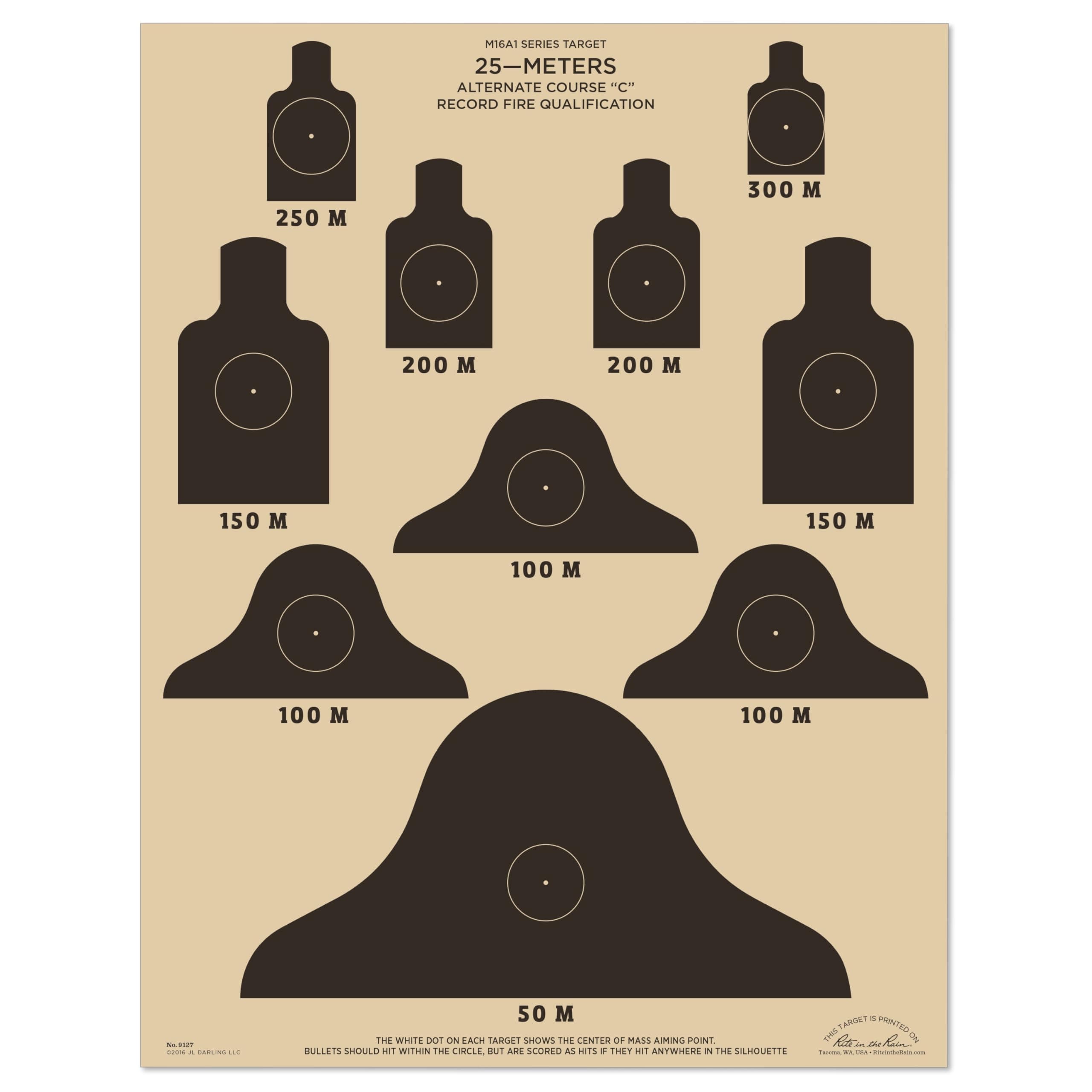 Rite in the Rain Weatherproof 25m Alt C Qualification Targets M16A1 17x22 Tan 10 - Image 1
