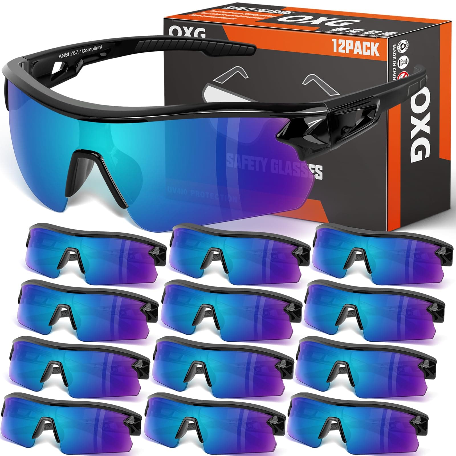 OXG 12 Pack Tinted Safety Glasses for Men Women, ANSI Z87.1 Work Glasses Impact - Image 1