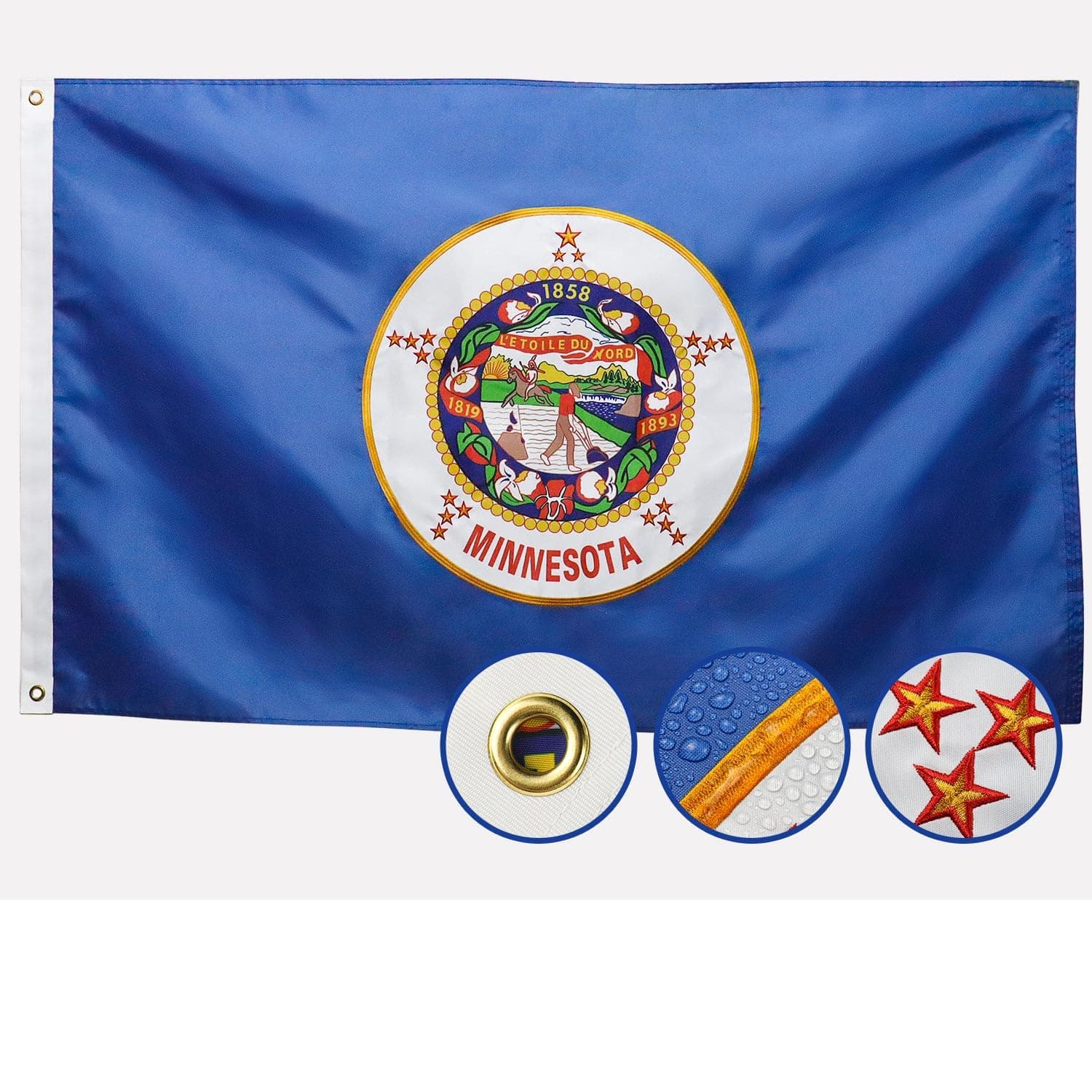 Double Sided Minnesota State Flag 3x5 Outdoor Heavy Duty Embroidered MN Flags - Image 1