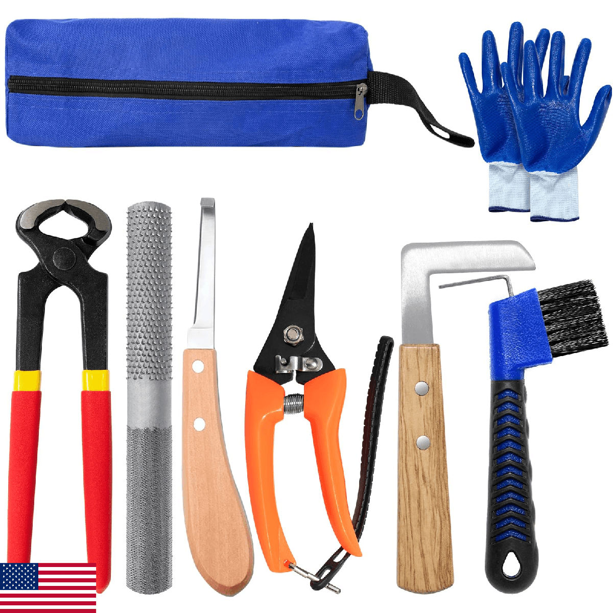 8pc Farrier Tool Kit for Horses Goats - 8" Carbon Steel Hoof Nippers Trimmers - Image 1