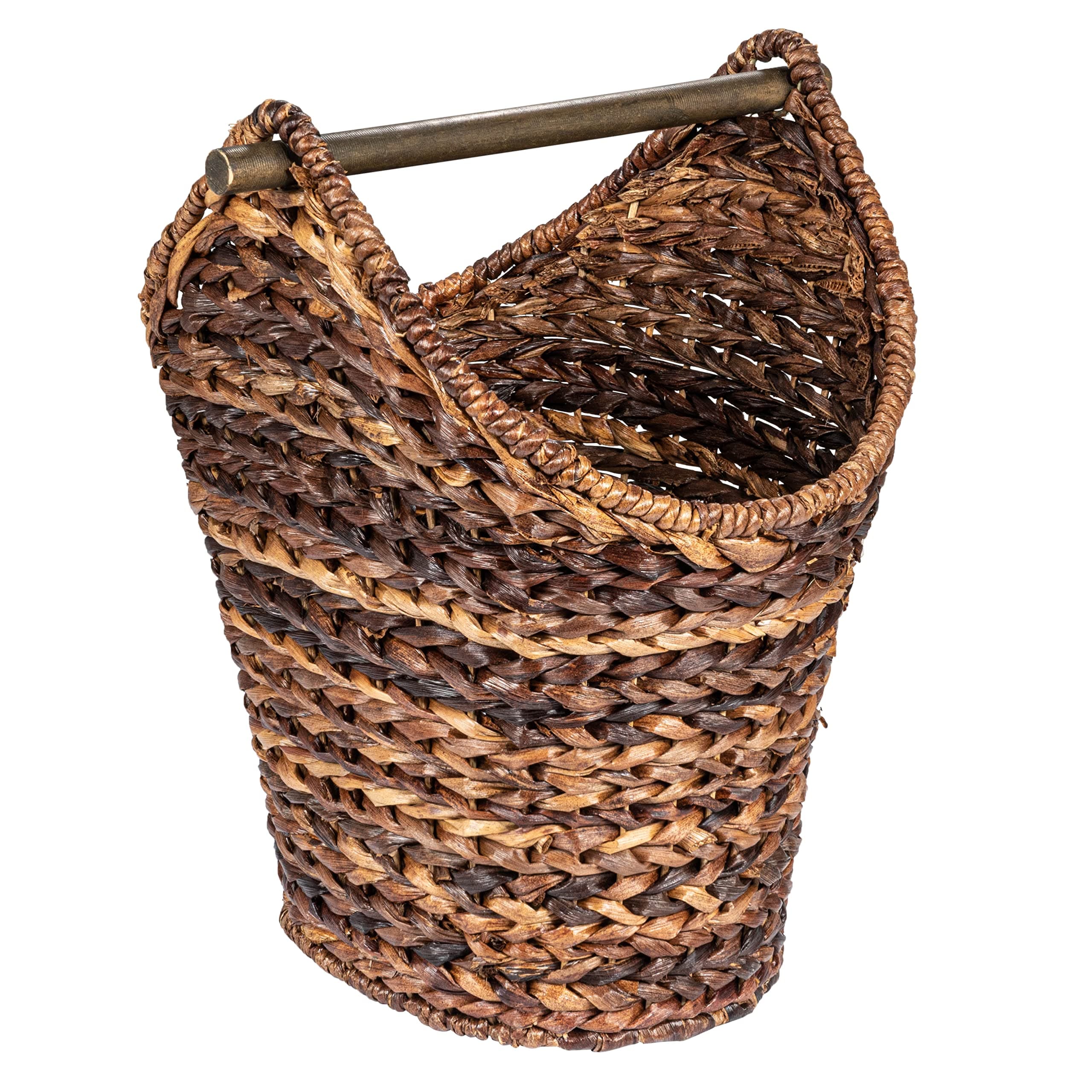Creative Co-Op Boho Oval Braided Bankuan Toilet Paper Basket w/ Wooden Dowel - Image 1