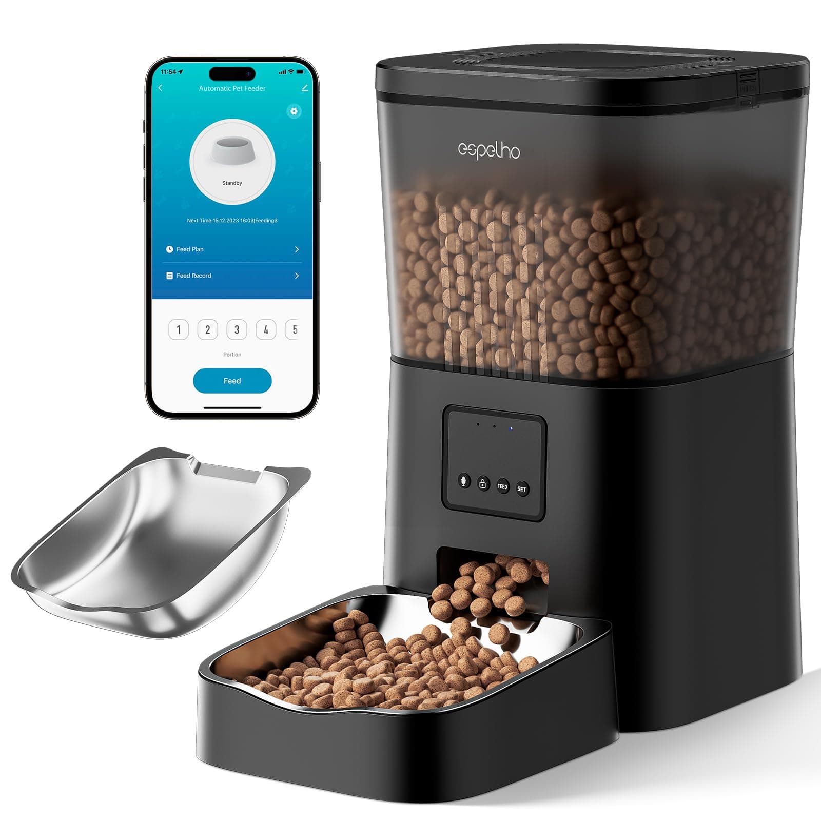 Espelho Automatic Cat Feeder, WiFi APP Control, Timed Food Dispenser 4L - Image 1