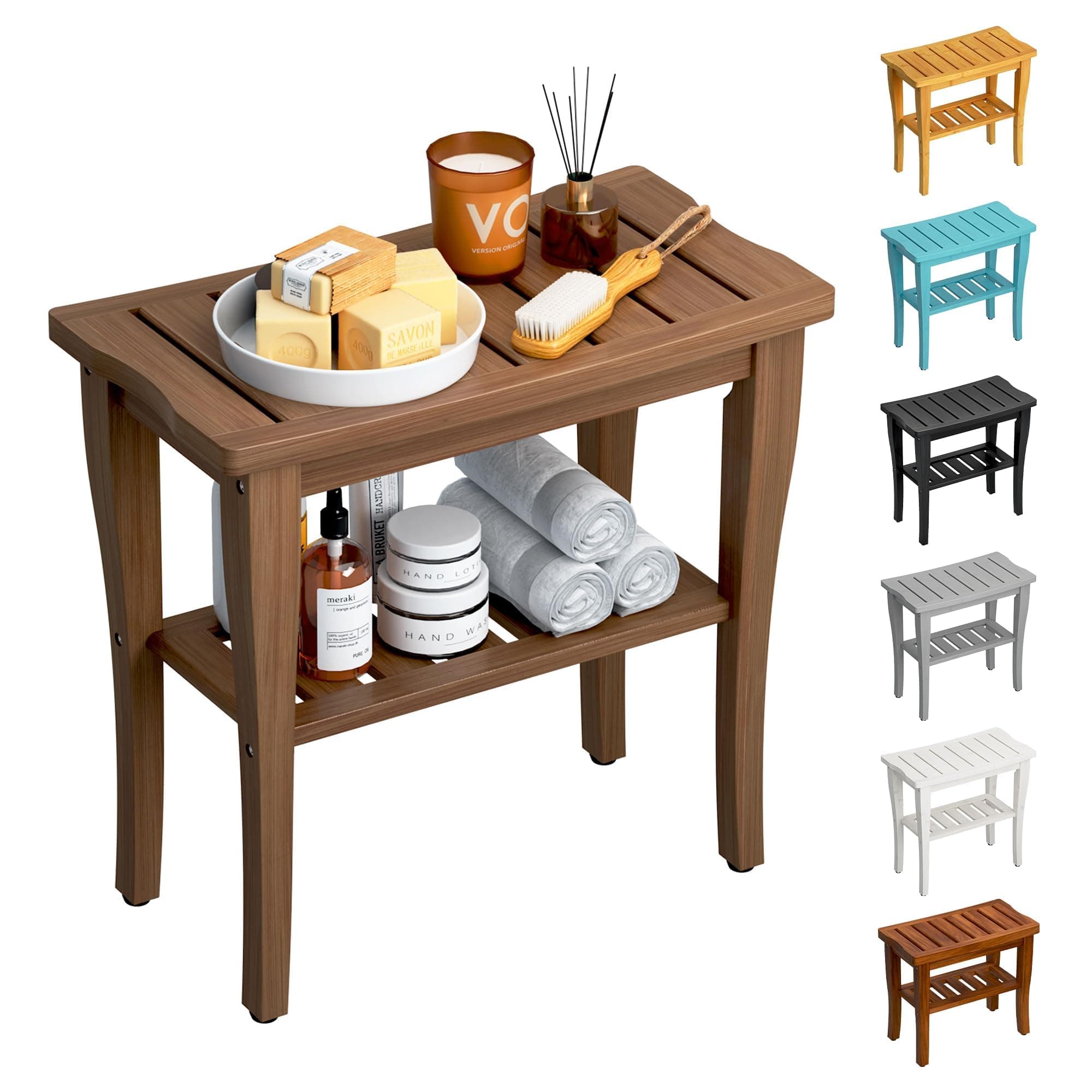 oridom Bamboo Shower Bench Stool with Storage Shelf, Waterproof Shower Chair Spa - Image 1