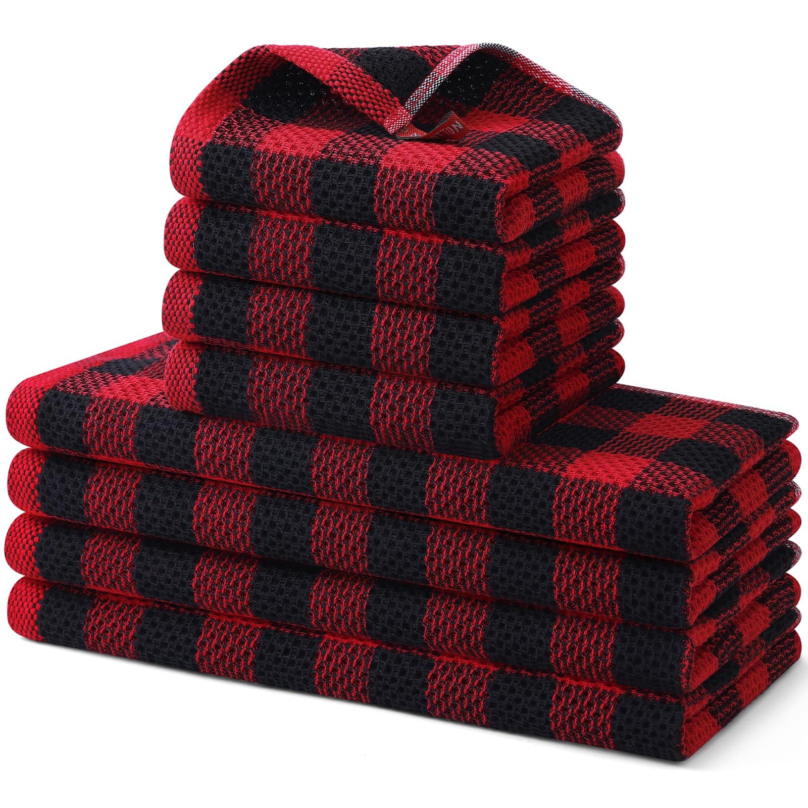 Homing Buffalo Plaid Kitchen Towels Dishcloths Set 8 Cotton Waffle Weave 12x12 - Image 1