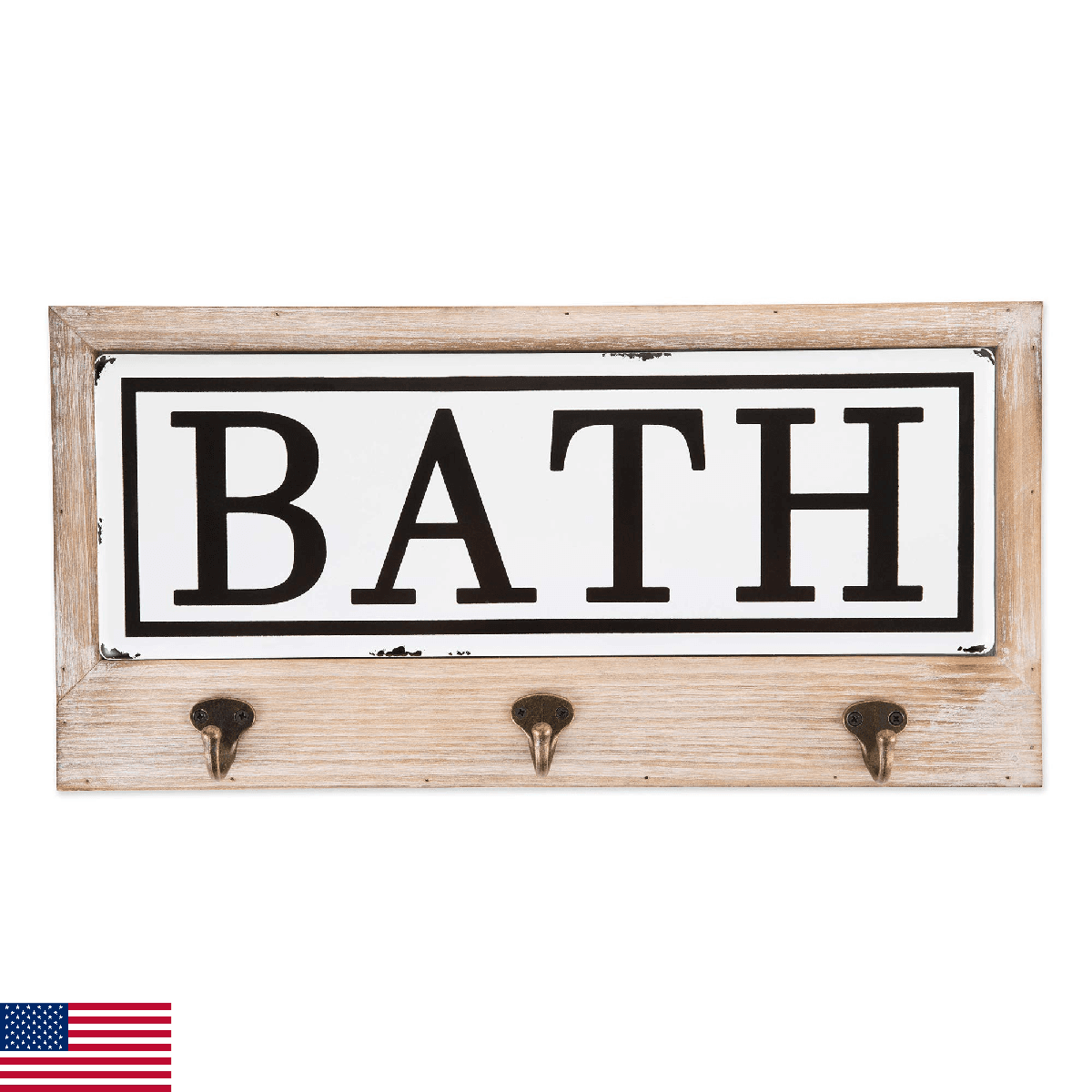 DII Vintage Farmhouse Bath Sign - Wall Decor with Hooks - Image 1