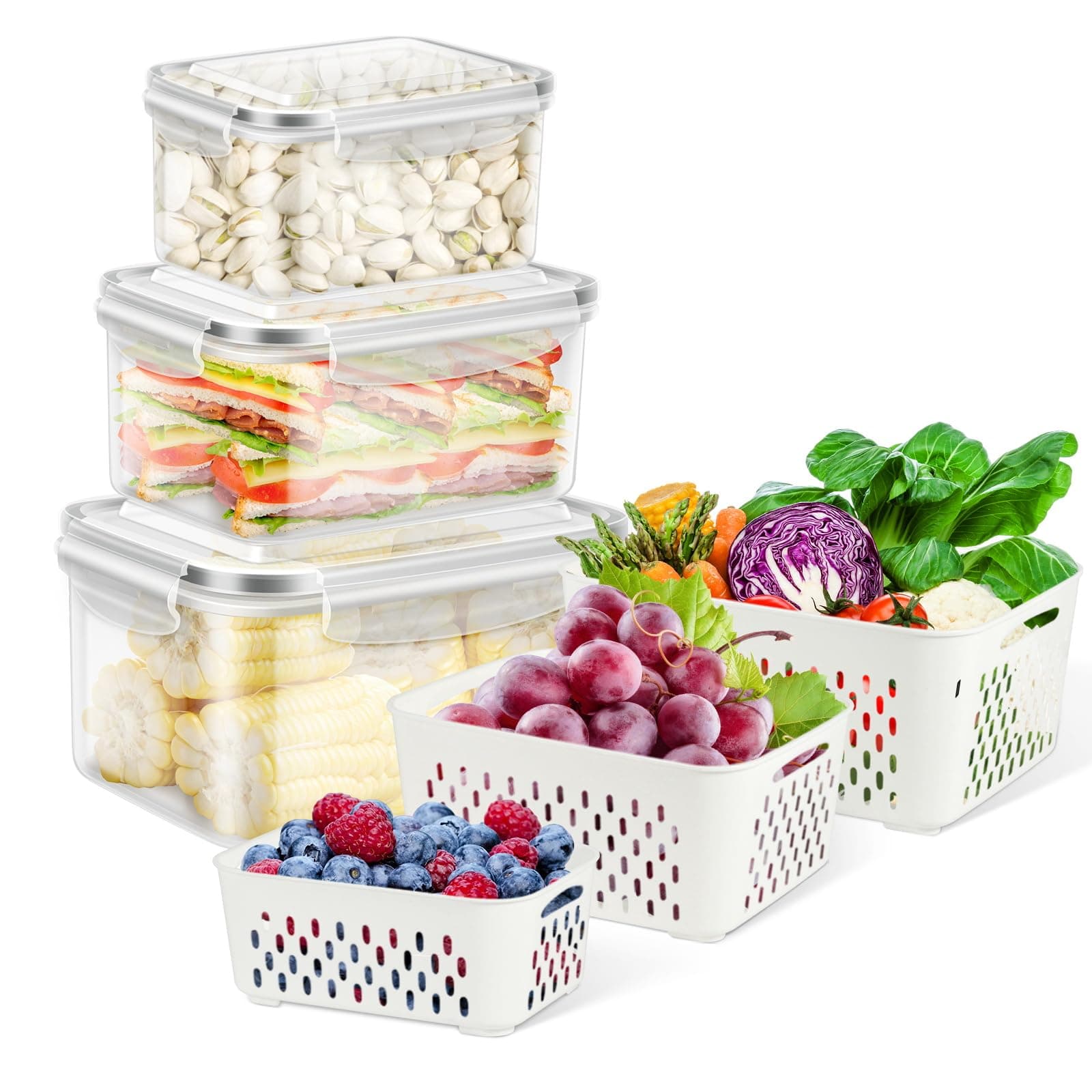 TBMax Fruit Storage Containers for Fridge, 6 Pcs Produce Saver with Colander for - Image 1