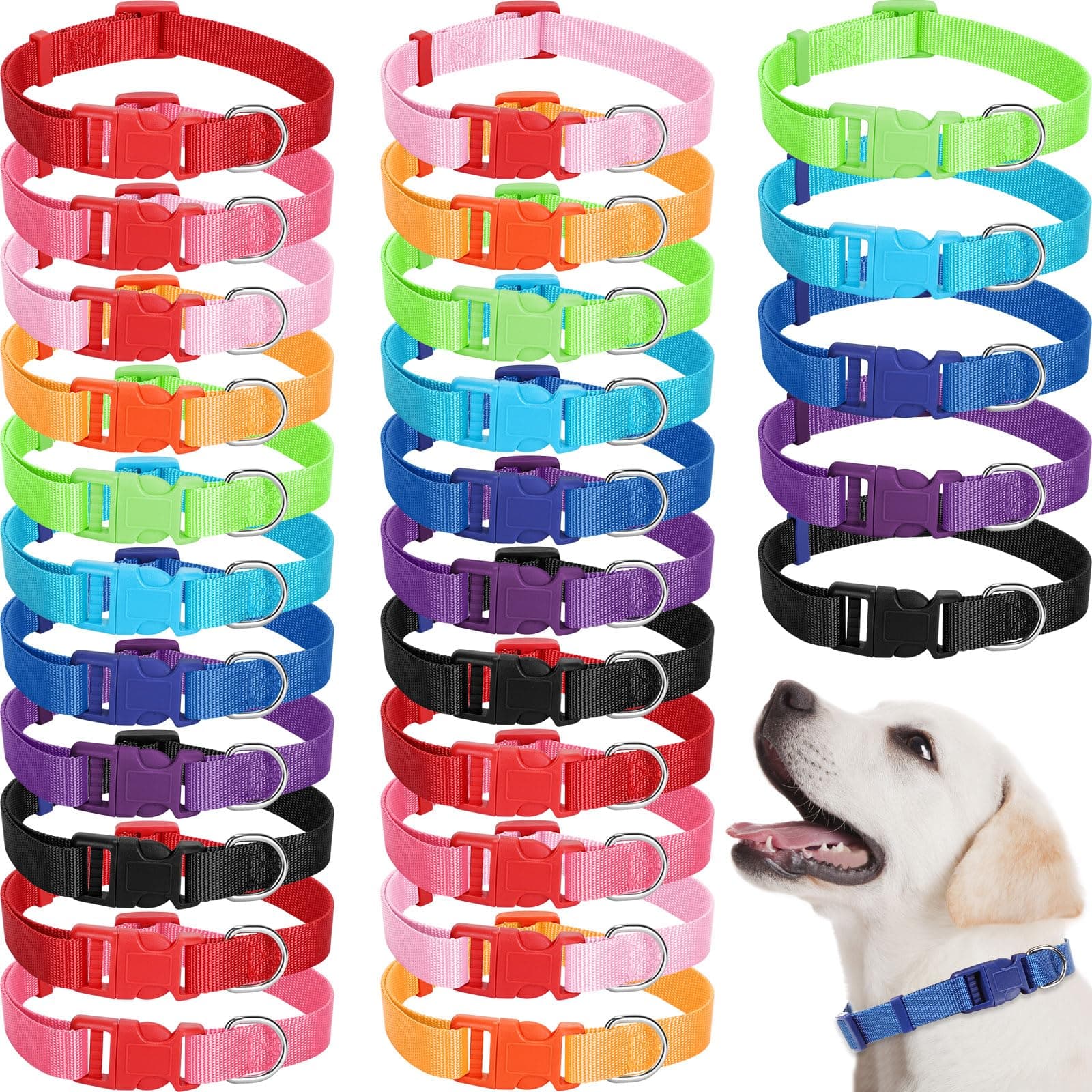 Amylove 27 Pcs Adjustable Nylon Dog Collar Bulk for Small Medium Large Dogs - Image 1