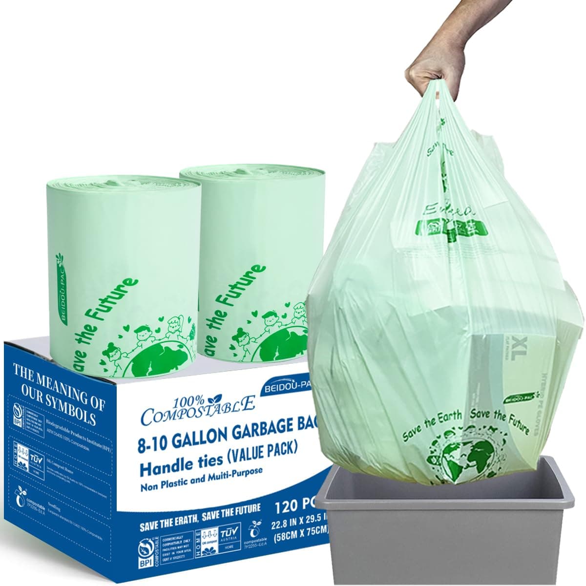 BEIDOU-PAC 8-10 Gallon Compostable Trash Bags, 120 Count, Compost Bags Kitchen T - Image 1
