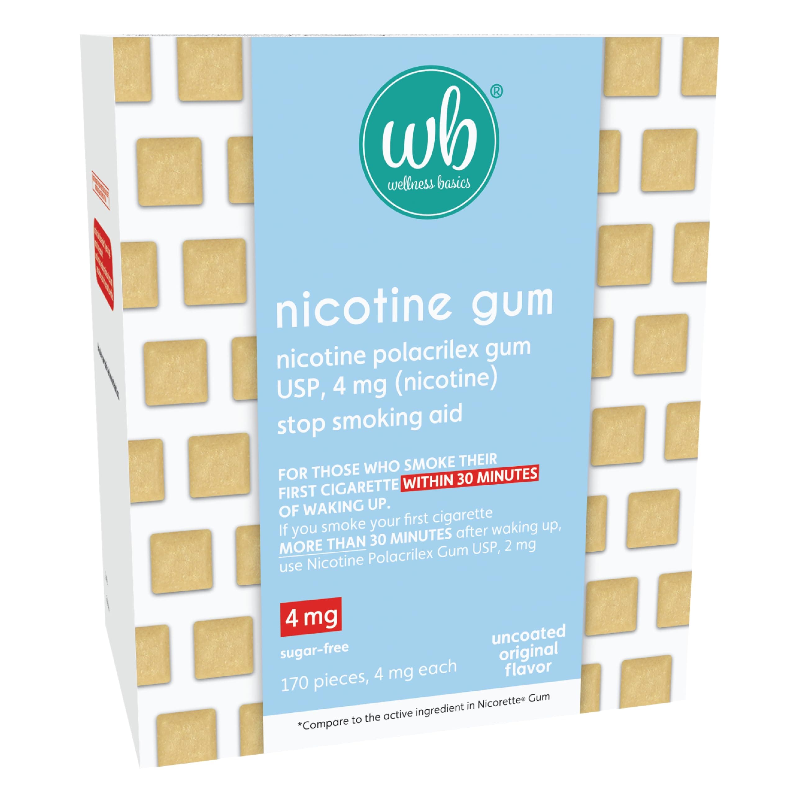 Wellness Basics Uncoated Nicotine Gum 4mg | Stop-Smoking Aid | Original Flavor | - Image 1