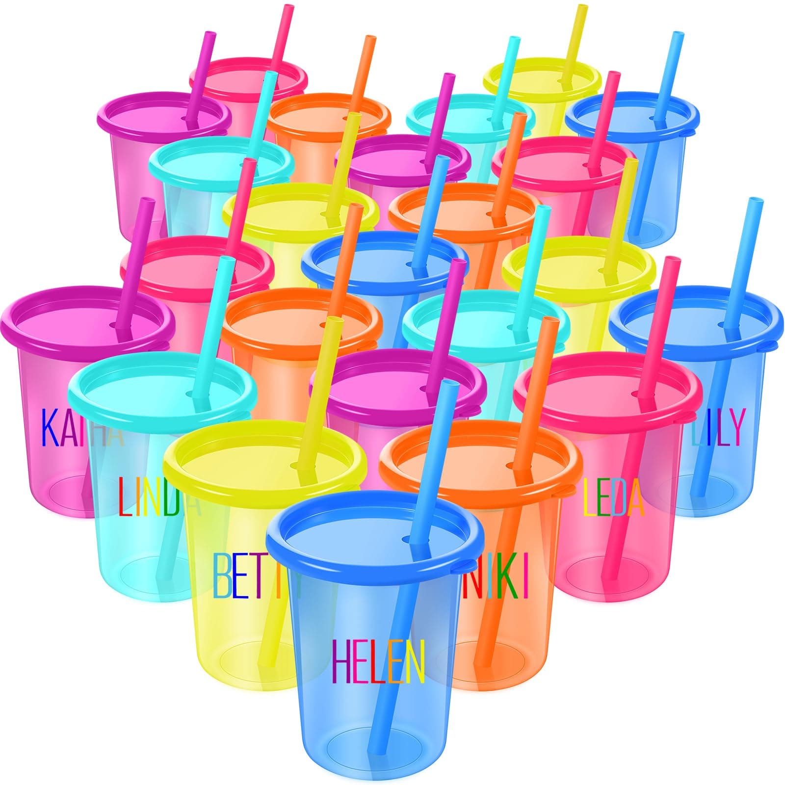 Nuanchu 24 PK Reusable Kids Cups w/ Lids & Straws, 10oz Tumblers + Stickers - Image 1