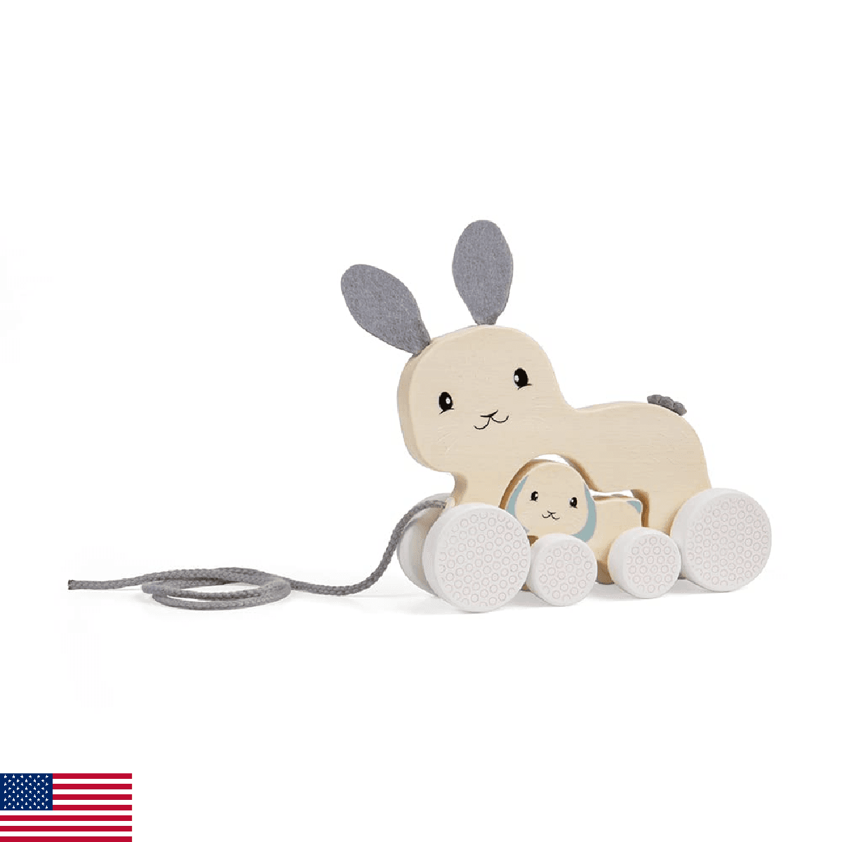 Bigjigs Toys FSC Bunny & Baby Wooden Pull Along Toy - 1 Year Olds - Image 1