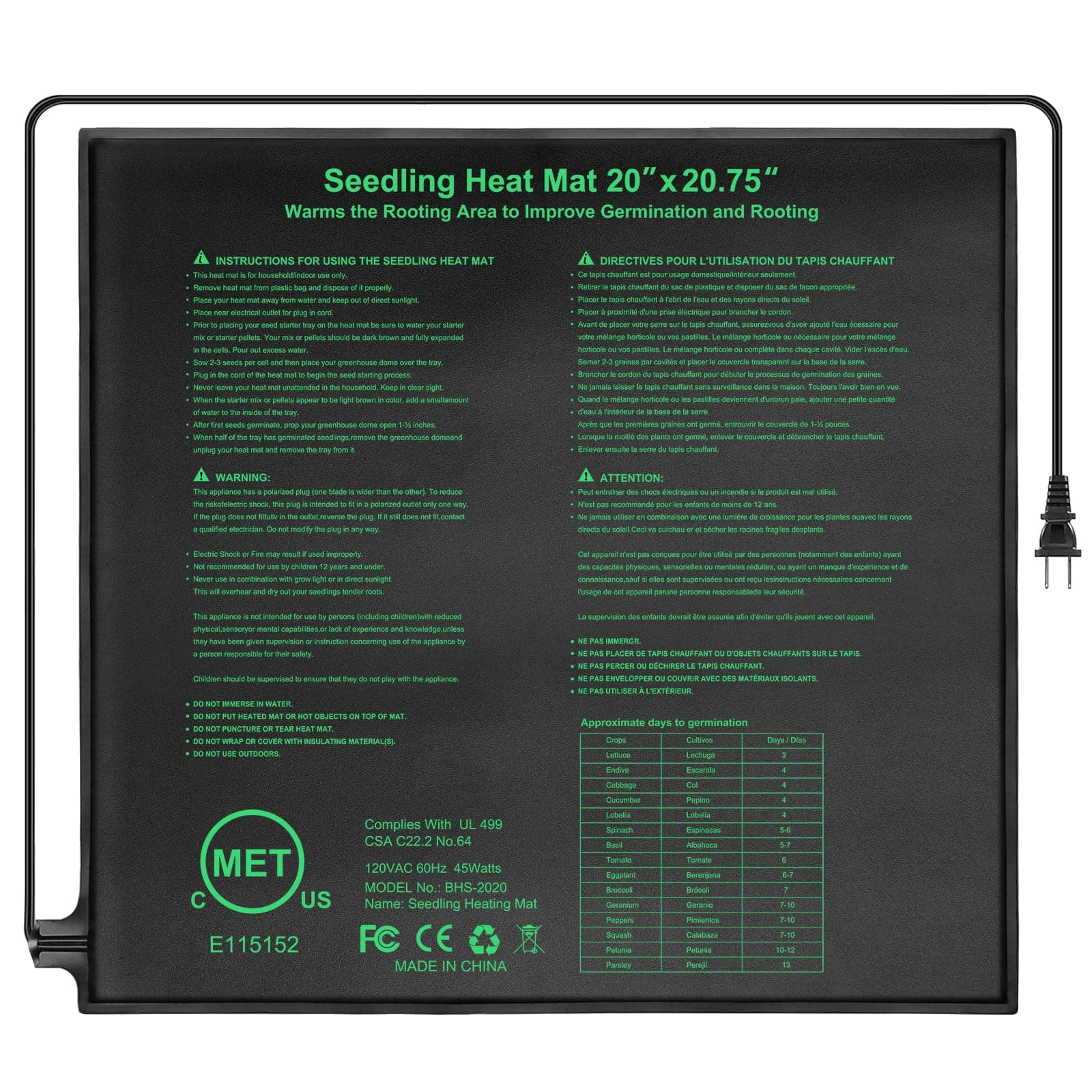 HYDGOOHO Seedling Heat Mat 20" x 20.75" Warm Hydroponic Plant for Indoor Gardeni - Image 1