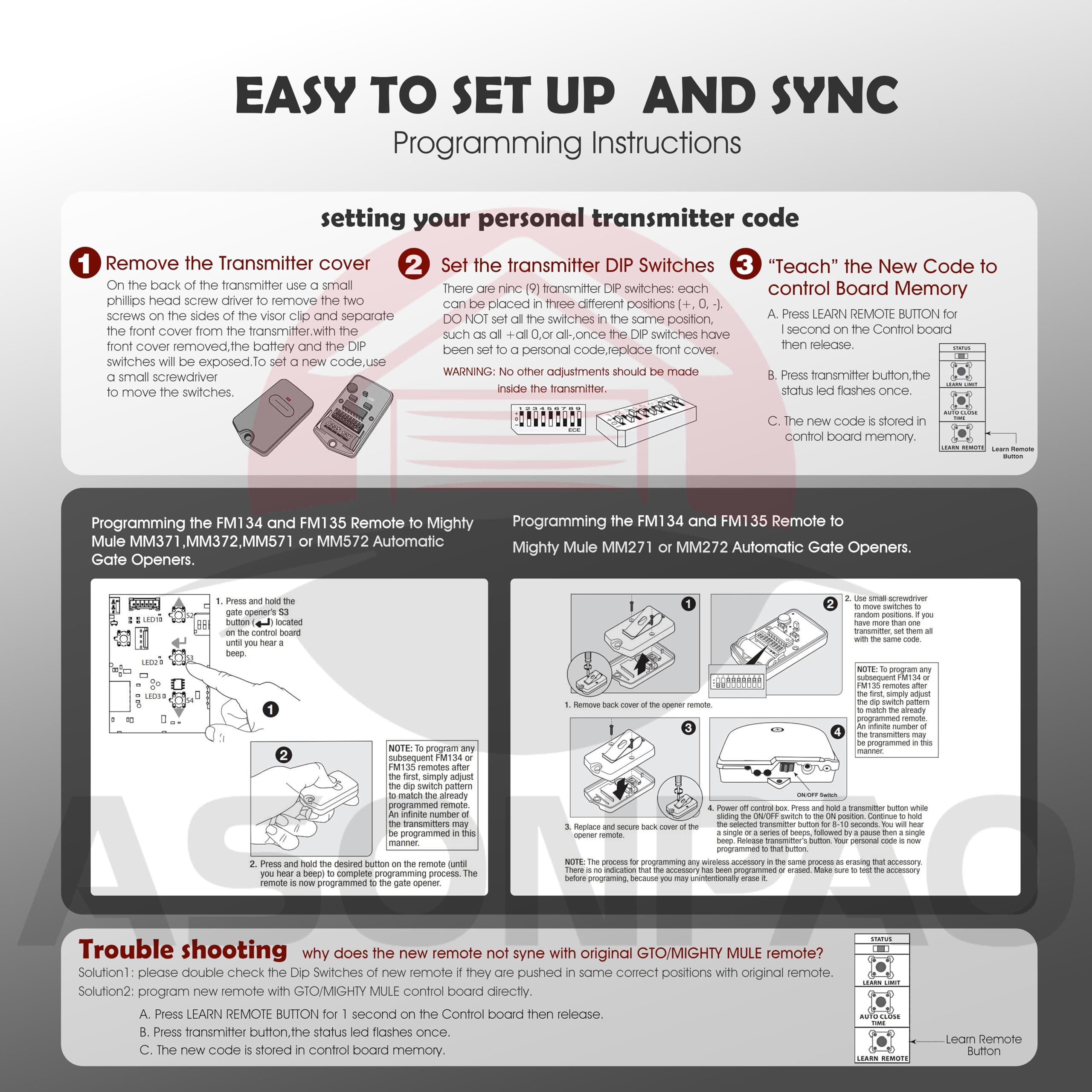 4X Mighty Mule GTO Gate Opener Remote FM135 MMT103 RB741 10-Yr Warranty - Thumbnail 9
