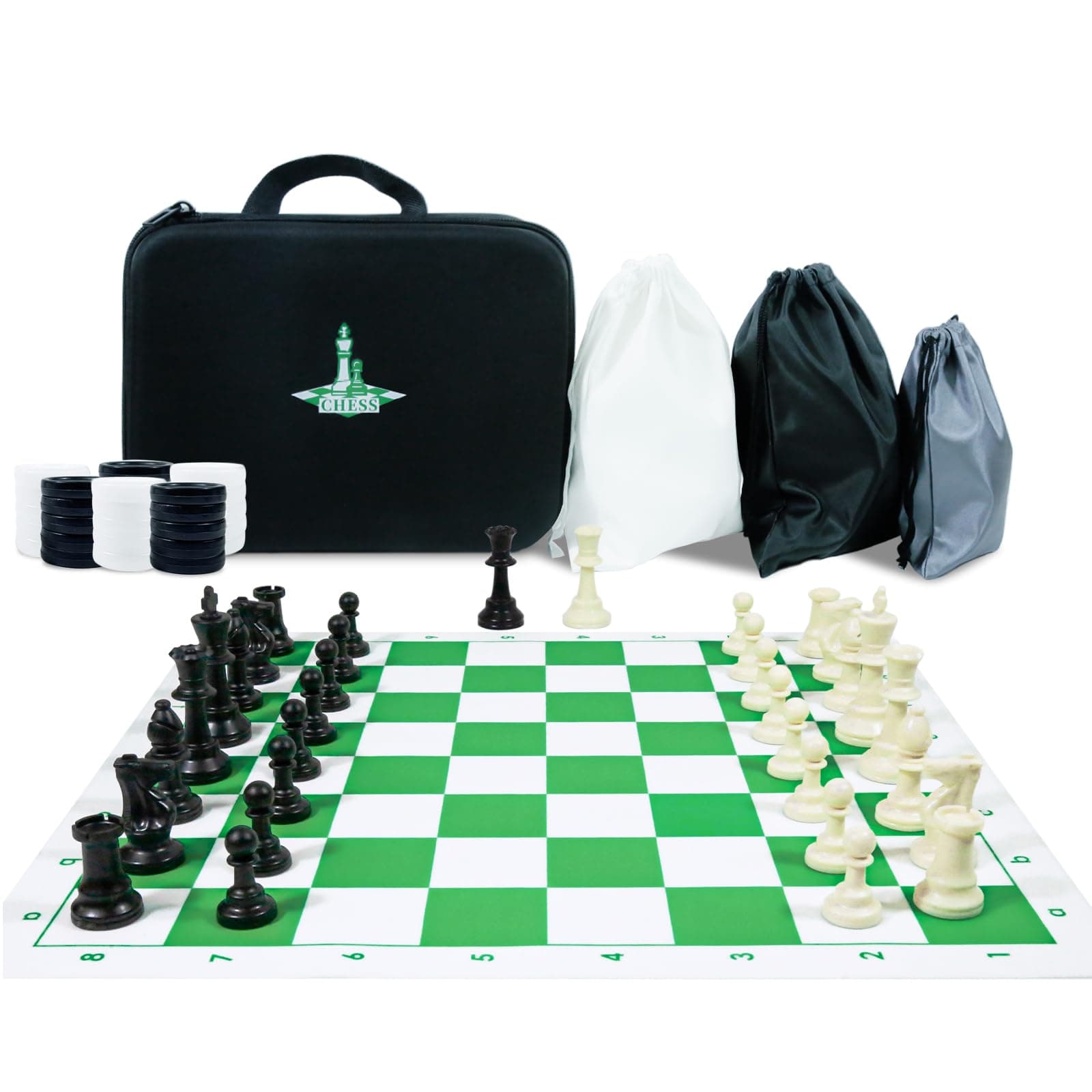 Travel Chess & Checkers Set - 20" Silicone Board, 3.75" King, Portable Case - Image 1