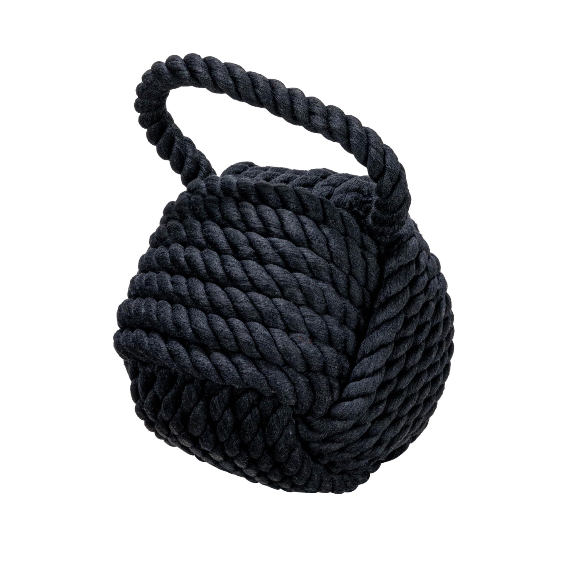 Nautical Rope Knot Decorative Cotton Door Stop, Black, 4 lbs, 6.25" Round - Image 1