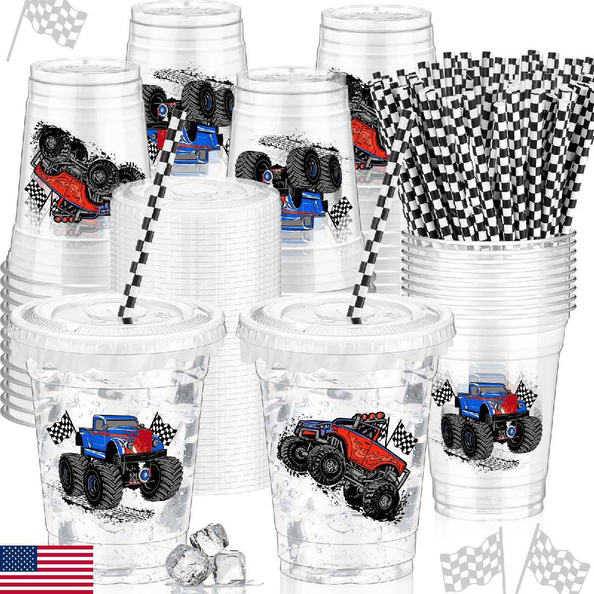 Teenyyou 50PK 12oz Disposable Plastic Cups w/ Lids, Straws & Leakproof Paper - Image 1