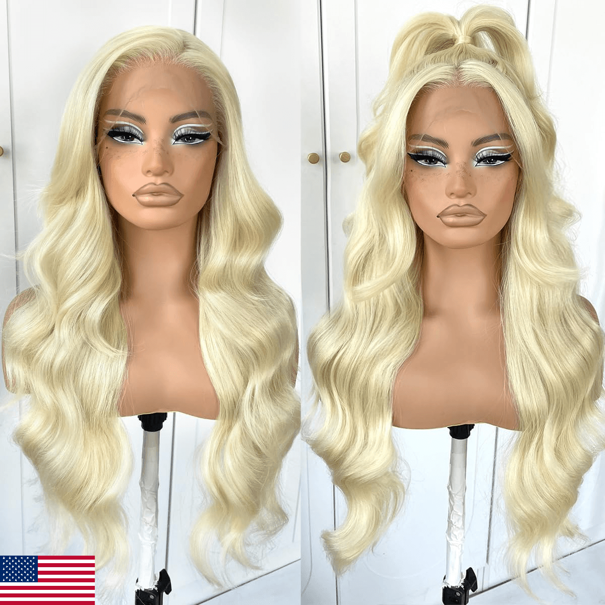 MITIMES 13x6 Blonde HD Lace Front Wig Glueless Wavy Synthetic White Wigs - Image 1