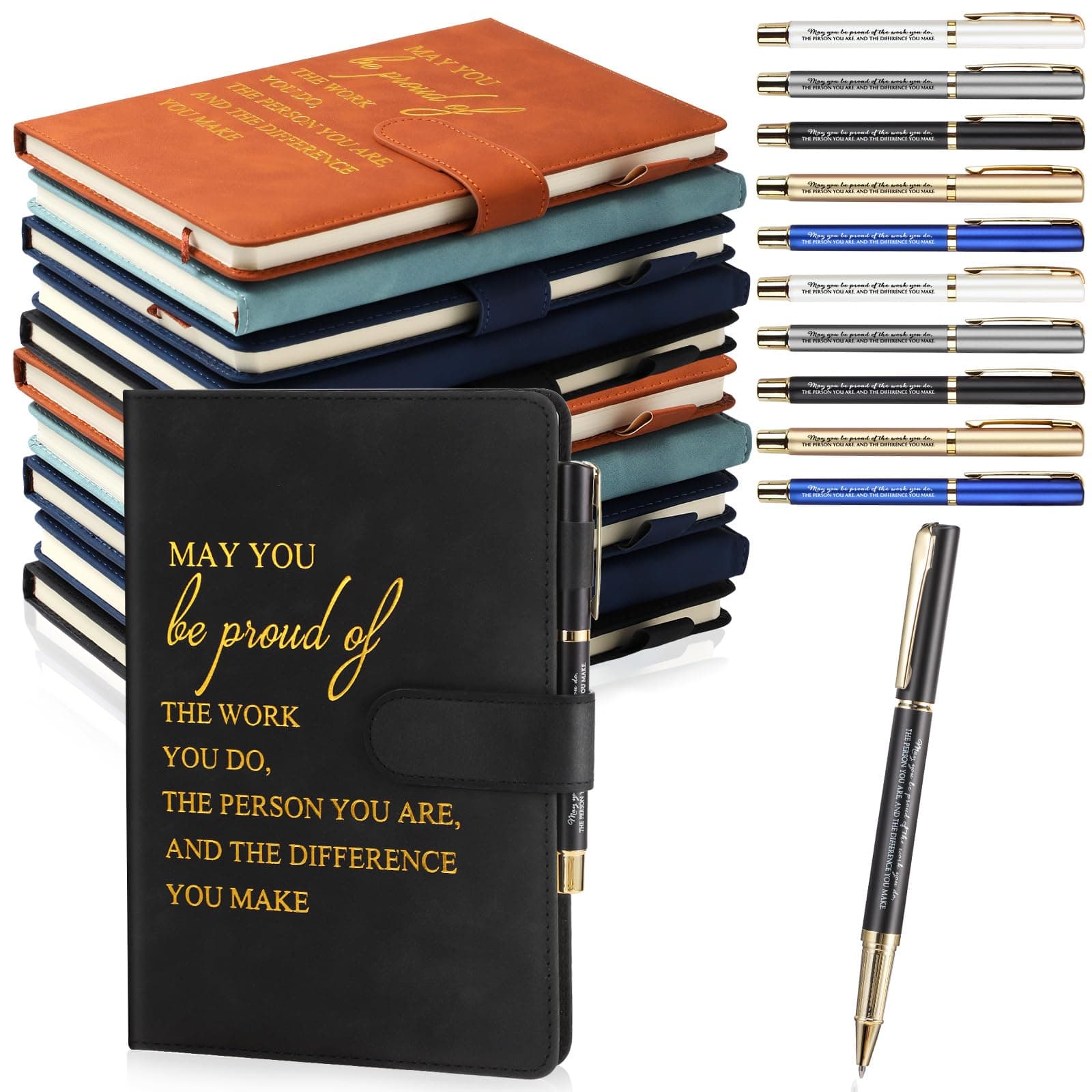 Kosiz 20 Pcs/10 Sets A5 Leather Notebook & Pen Employee Appreciation Gifts Bulk - Image 1